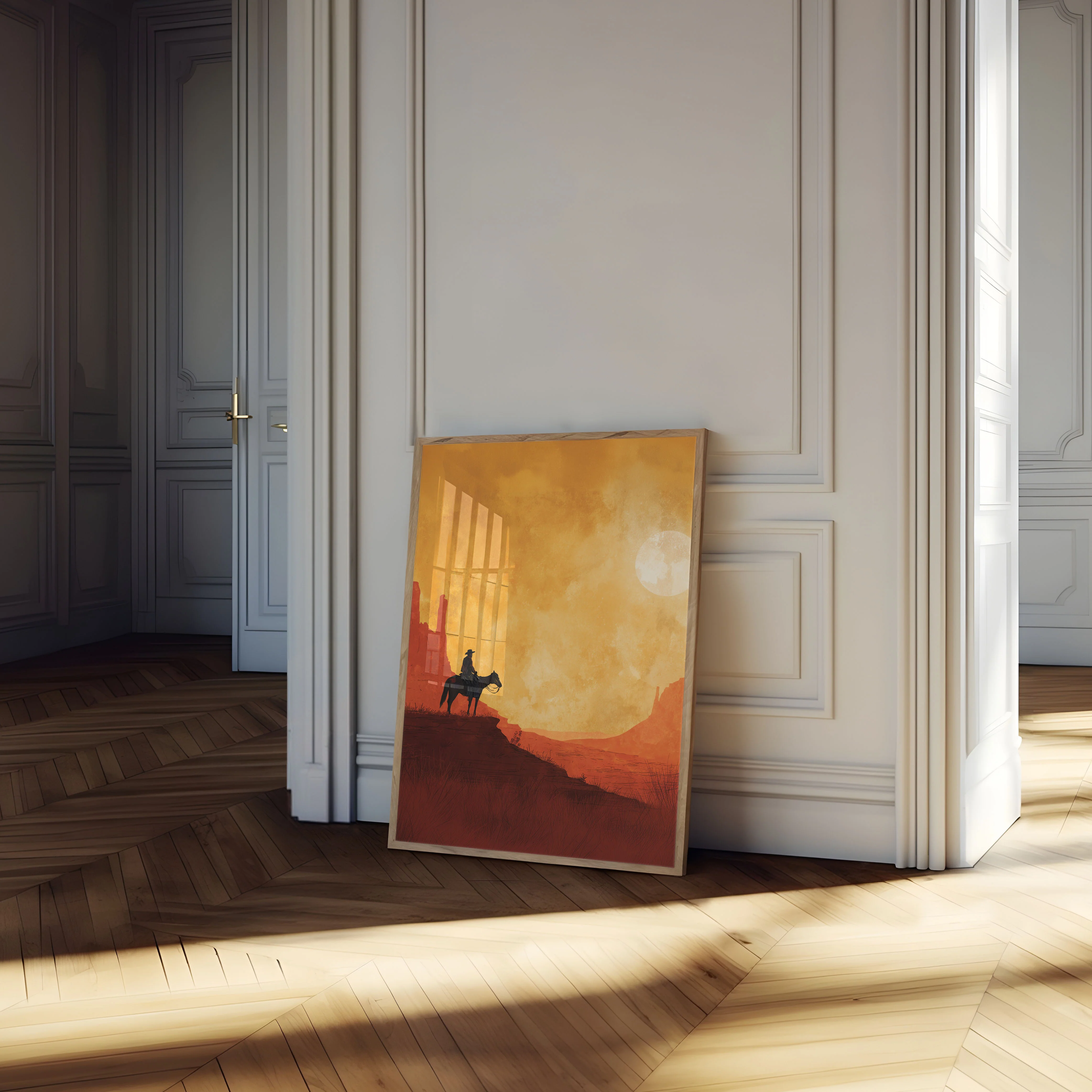 Lone Cowboy Sunset Poster - Image 4