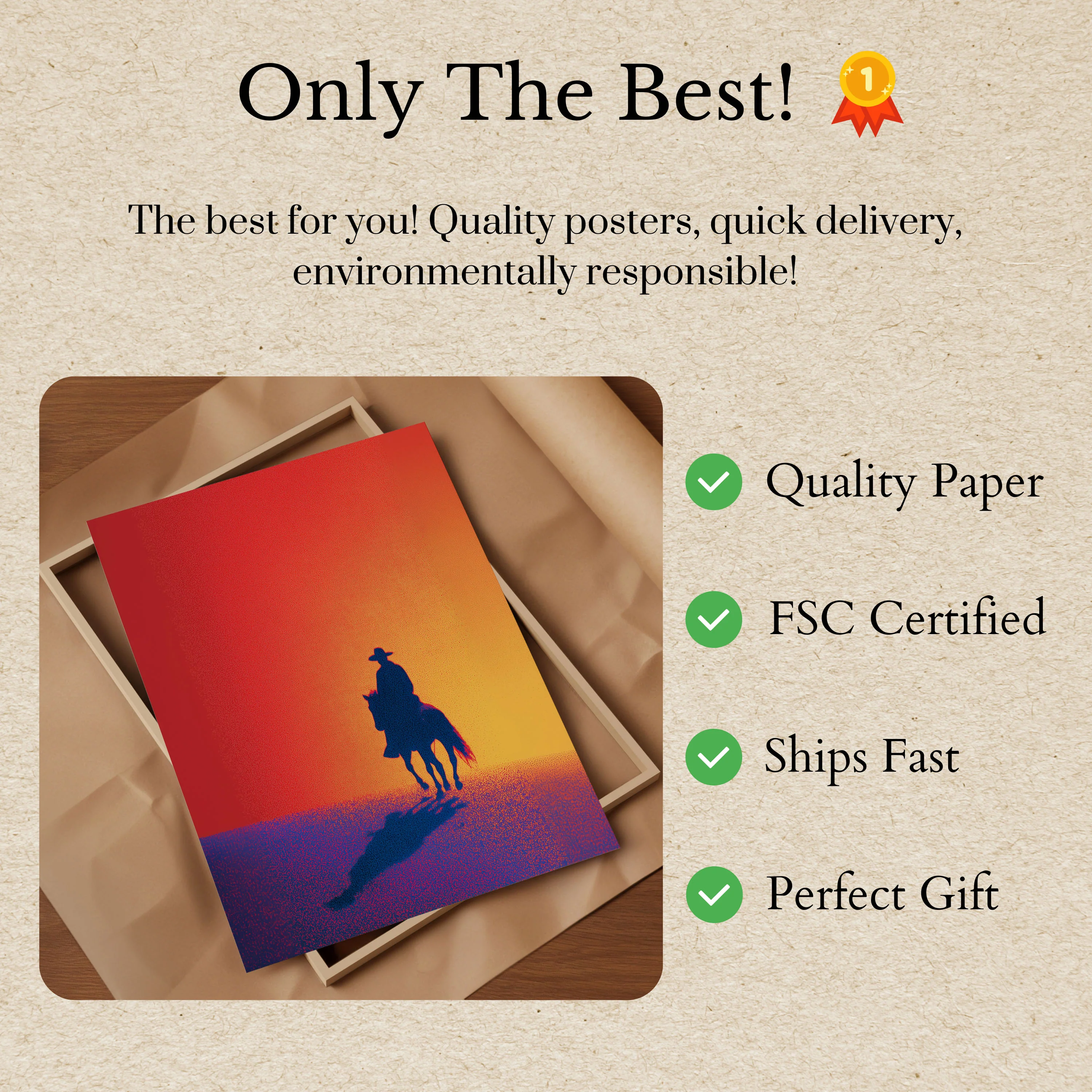 Lone Cowboy Sunset Poster - Image 3