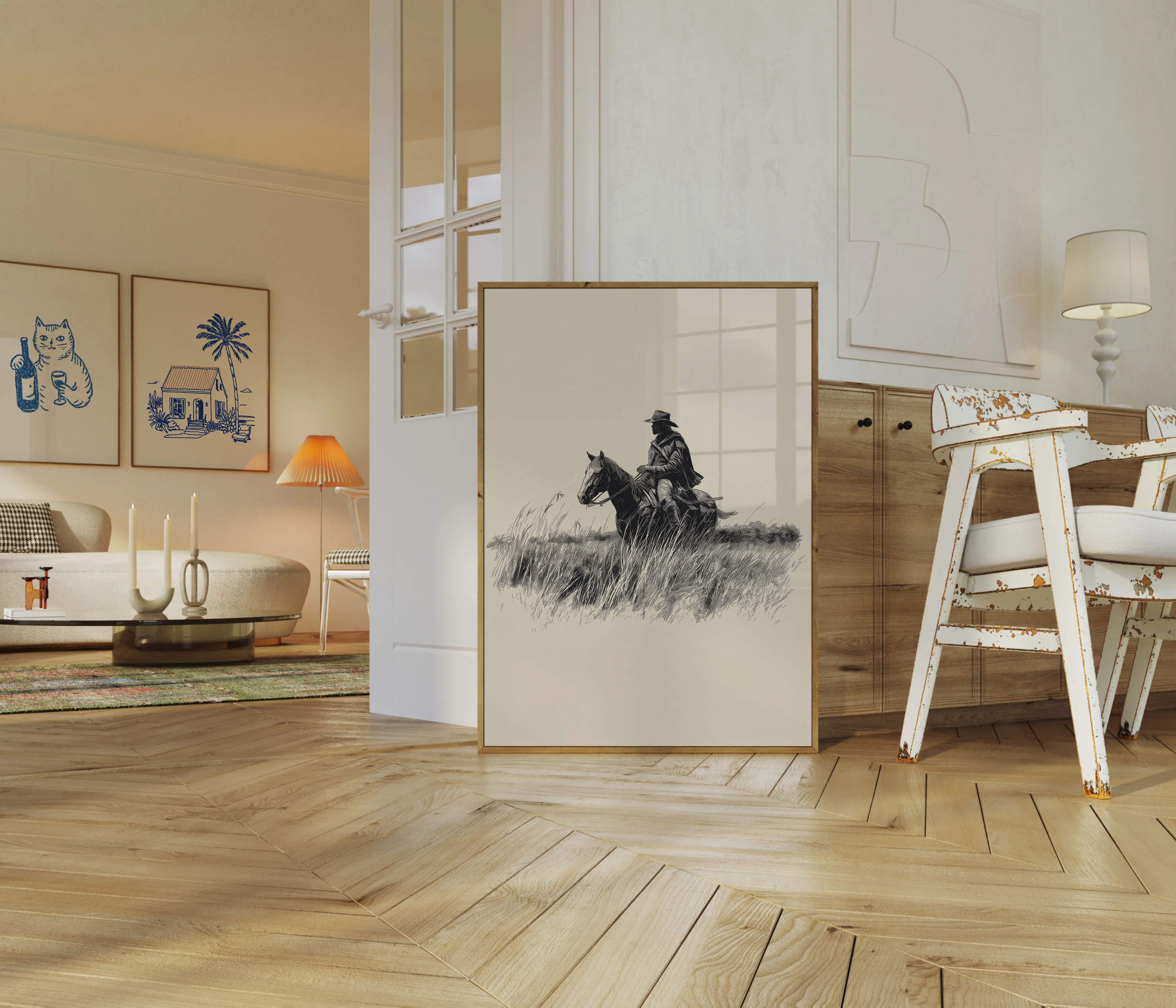Lone Rider in Grasslands Poster - Image 5