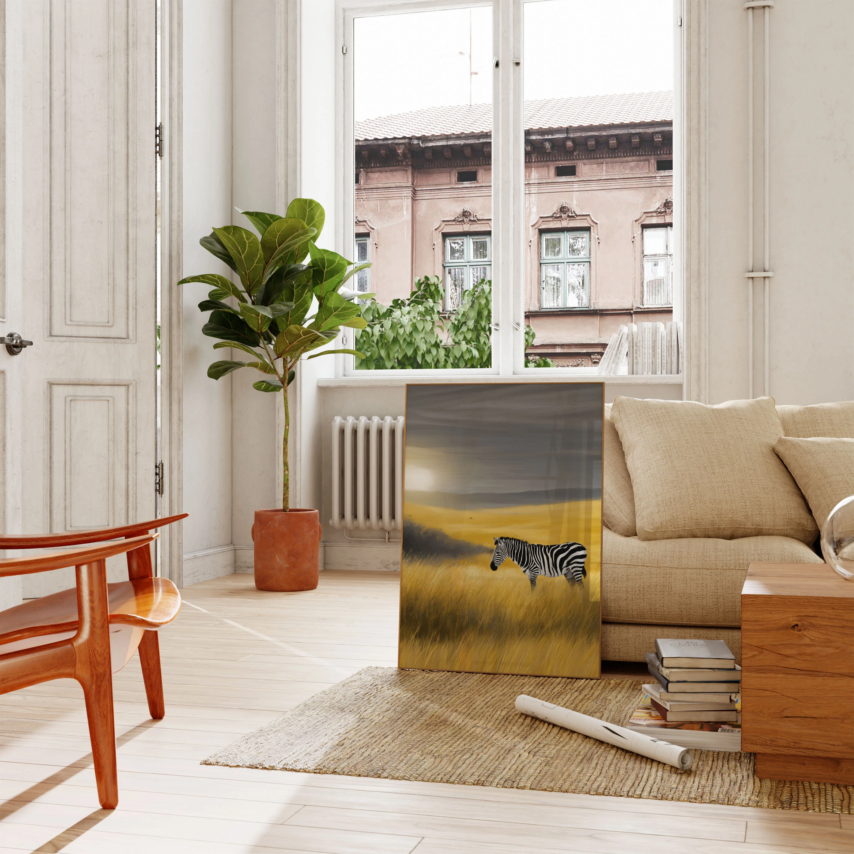 Lone Zebra Grassland Sunset Poster - Image 2