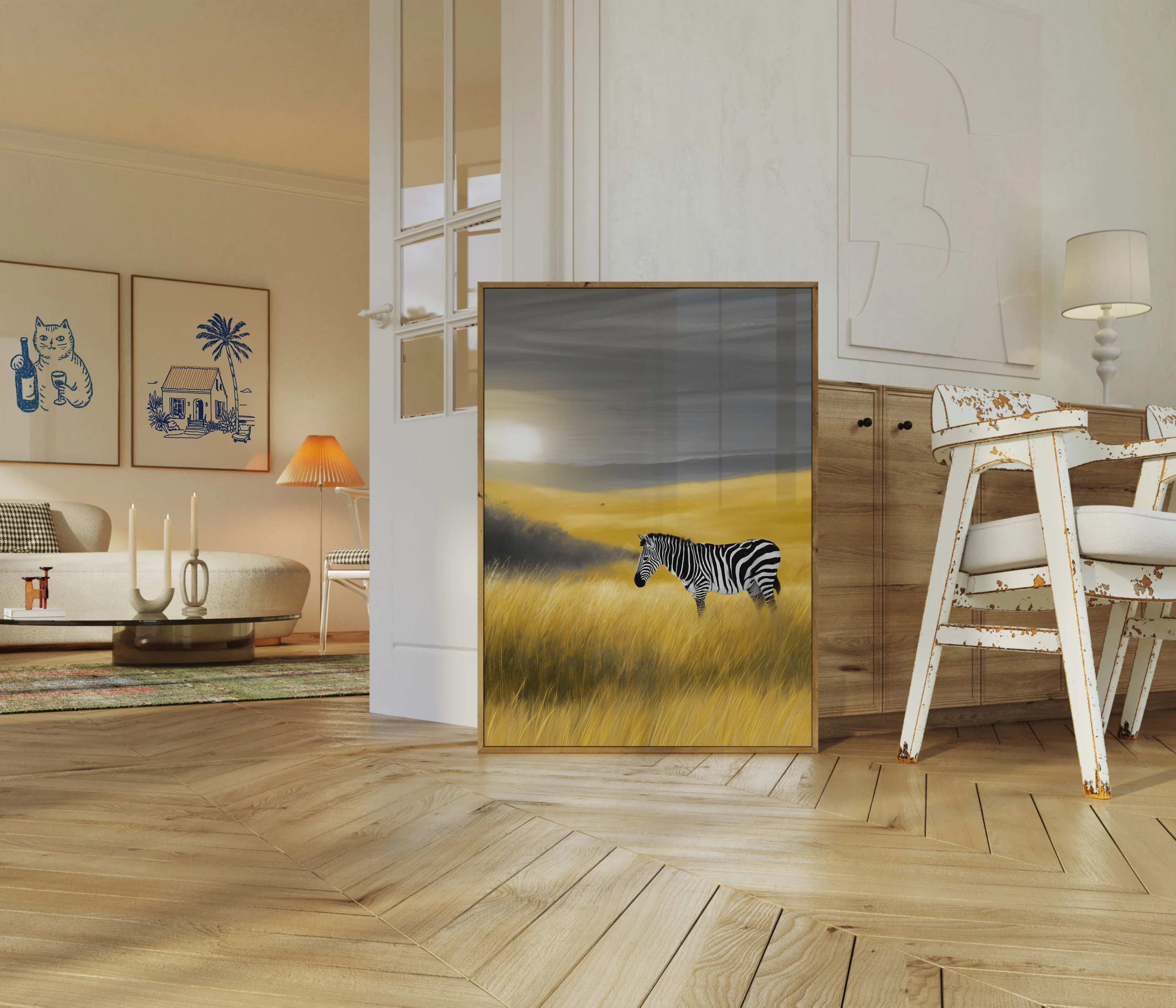 Lone Zebra Grassland Sunset Poster - Image 5