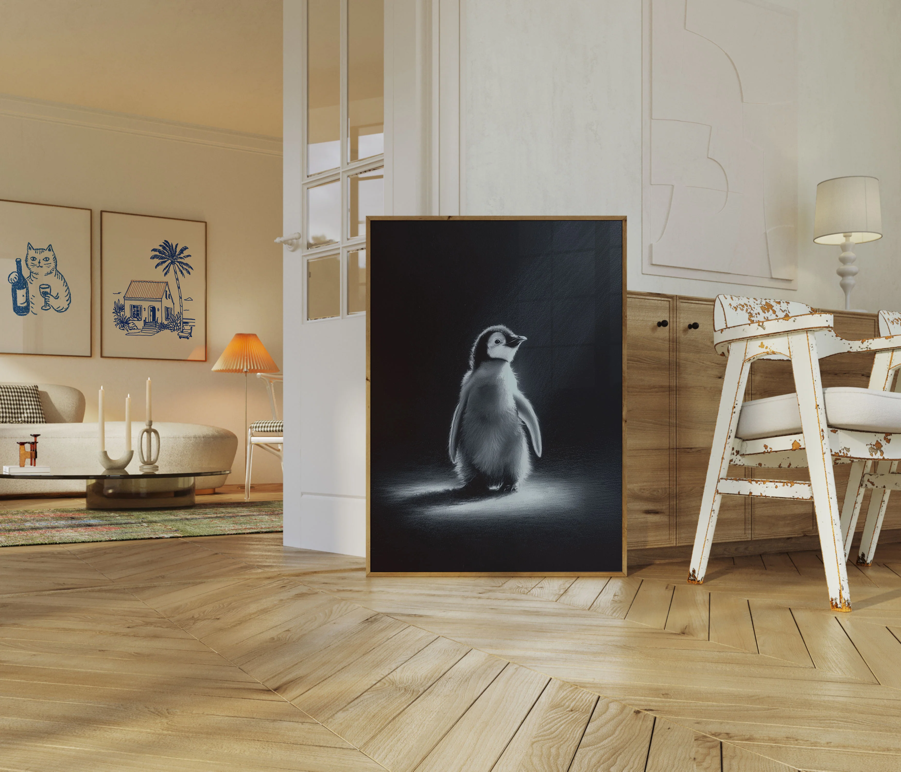 Lonely Penguin Black & White Poster - Image 5