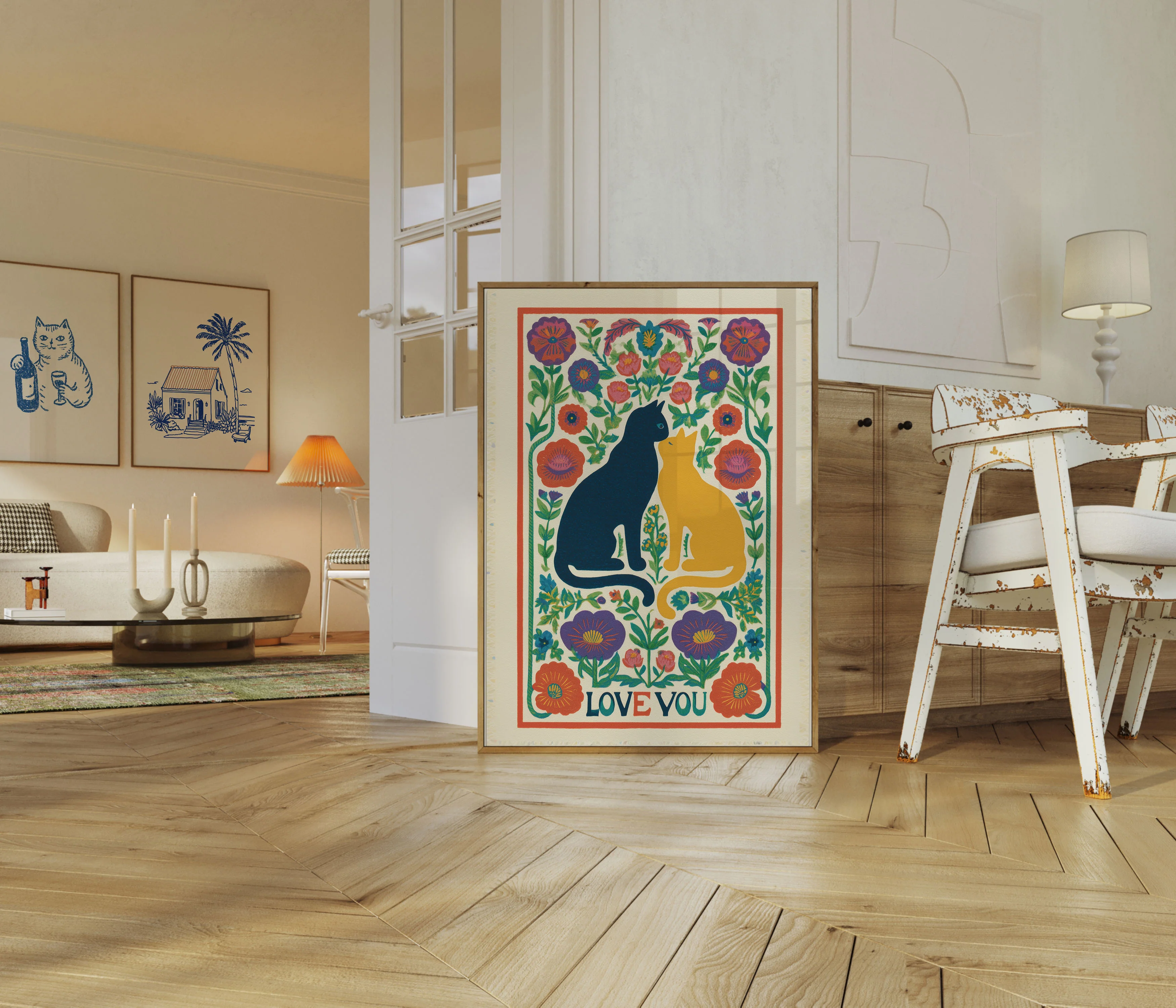 Loving Cats in Flowers Poster - Image 5