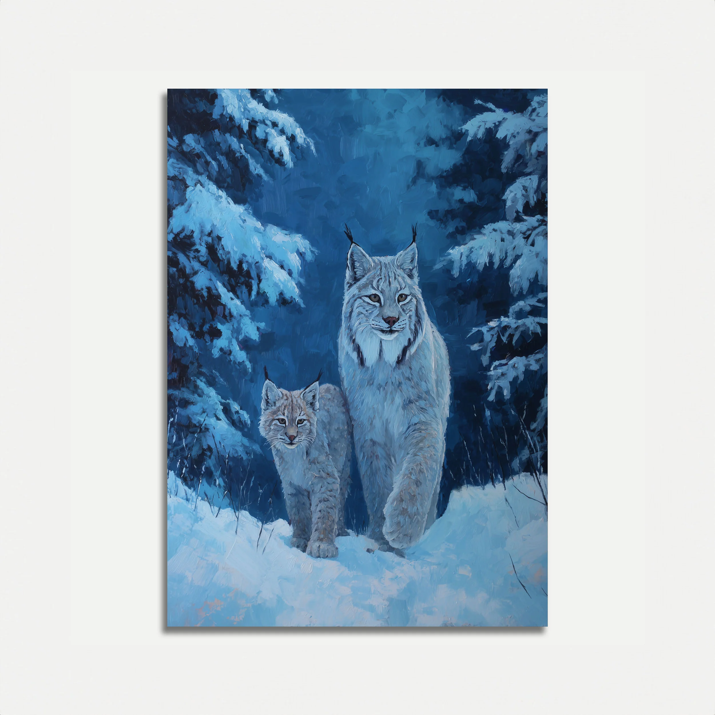 Lynx Family Winter Forest Poster