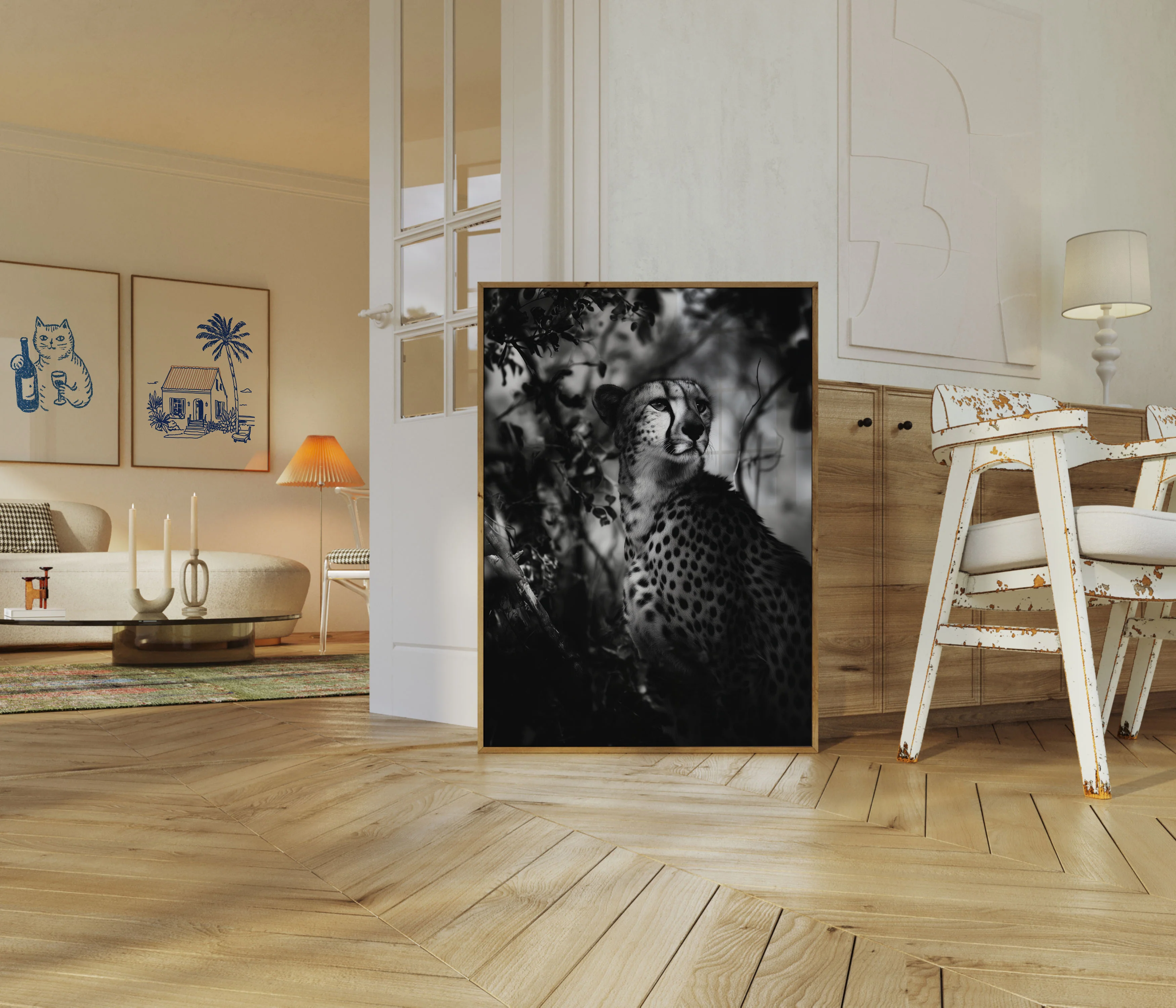 Majestic Cheetah Black and White Poster - Image 5