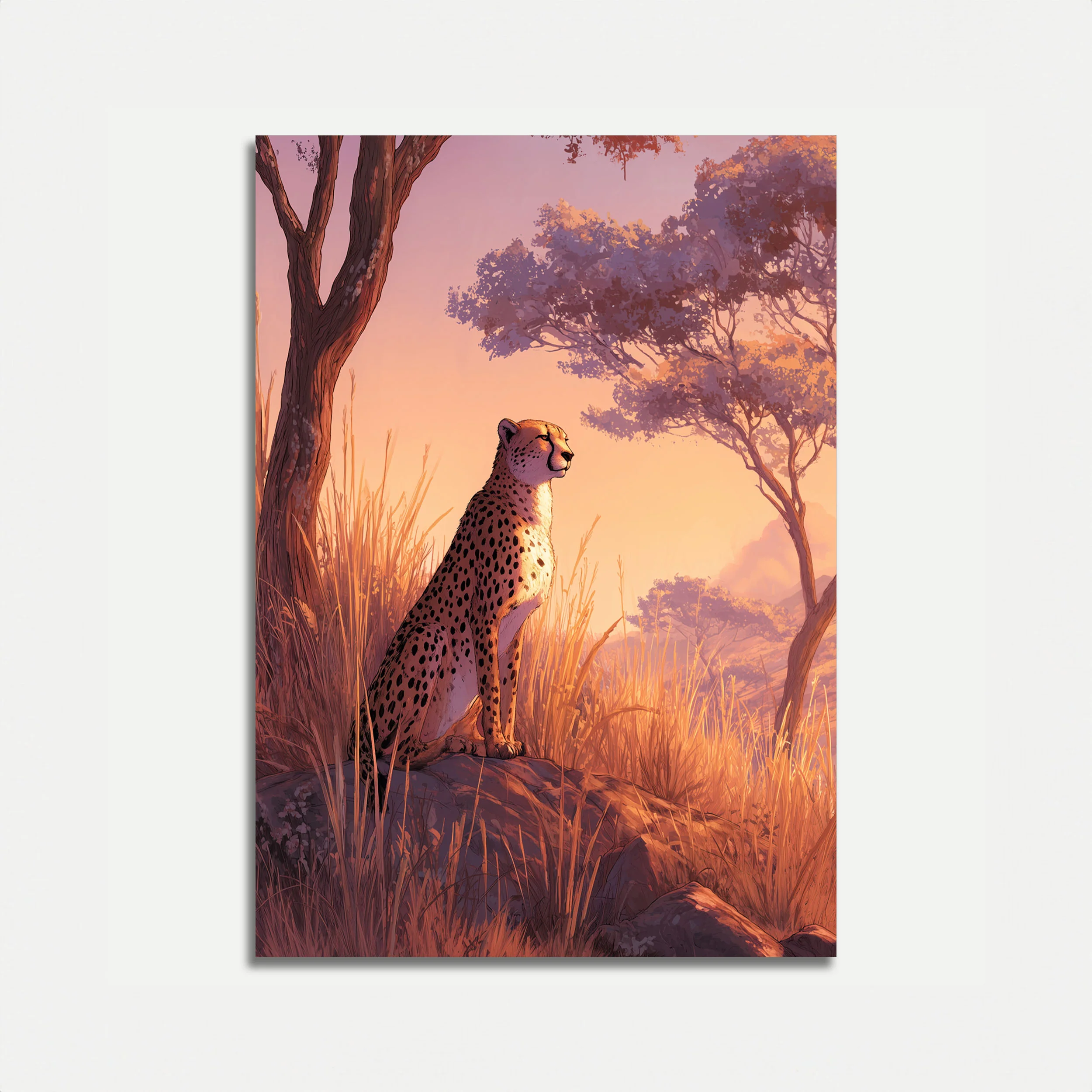 Majestic Cheetah Savanna Sunset Poster