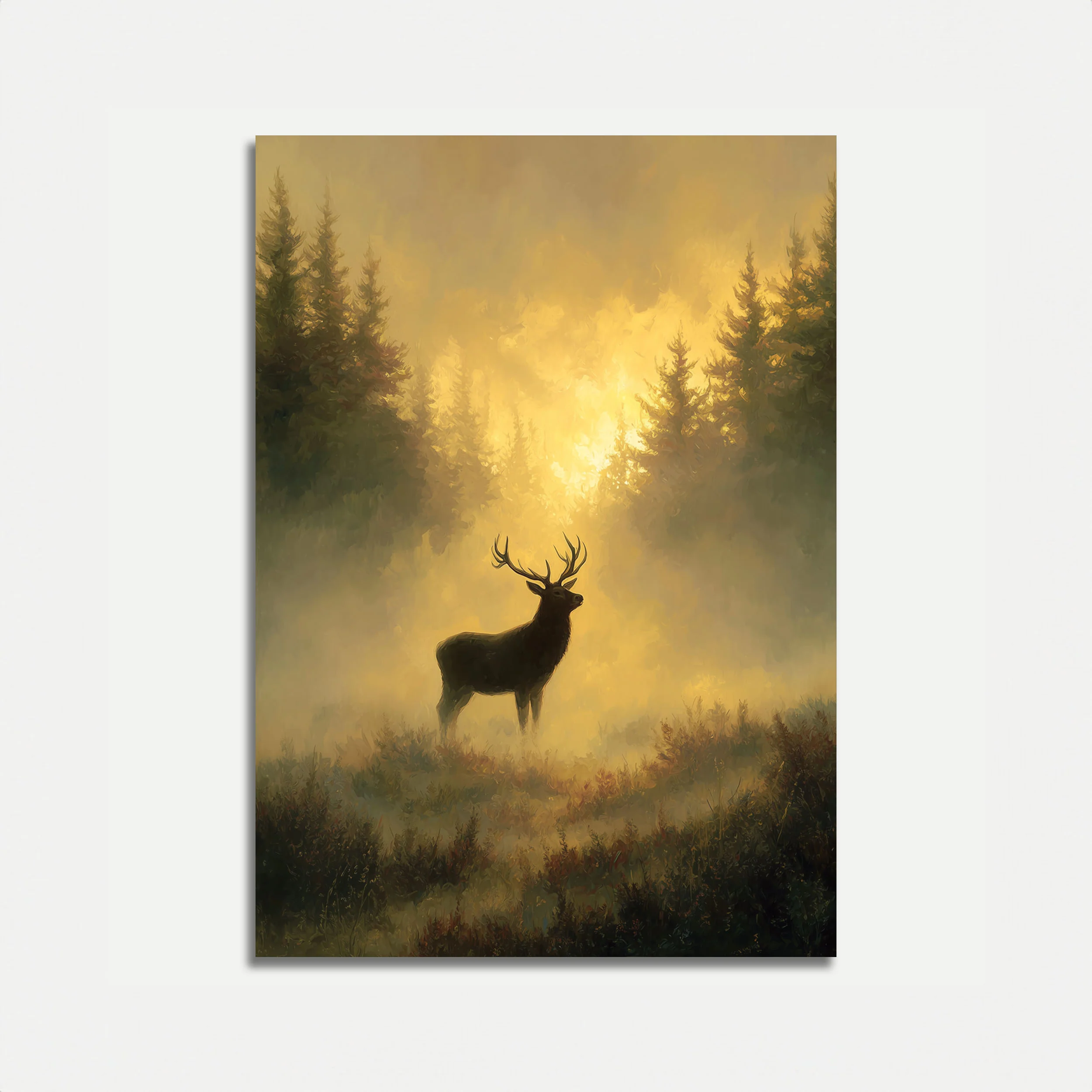 Majestic Deer in Golden Mist Poster
