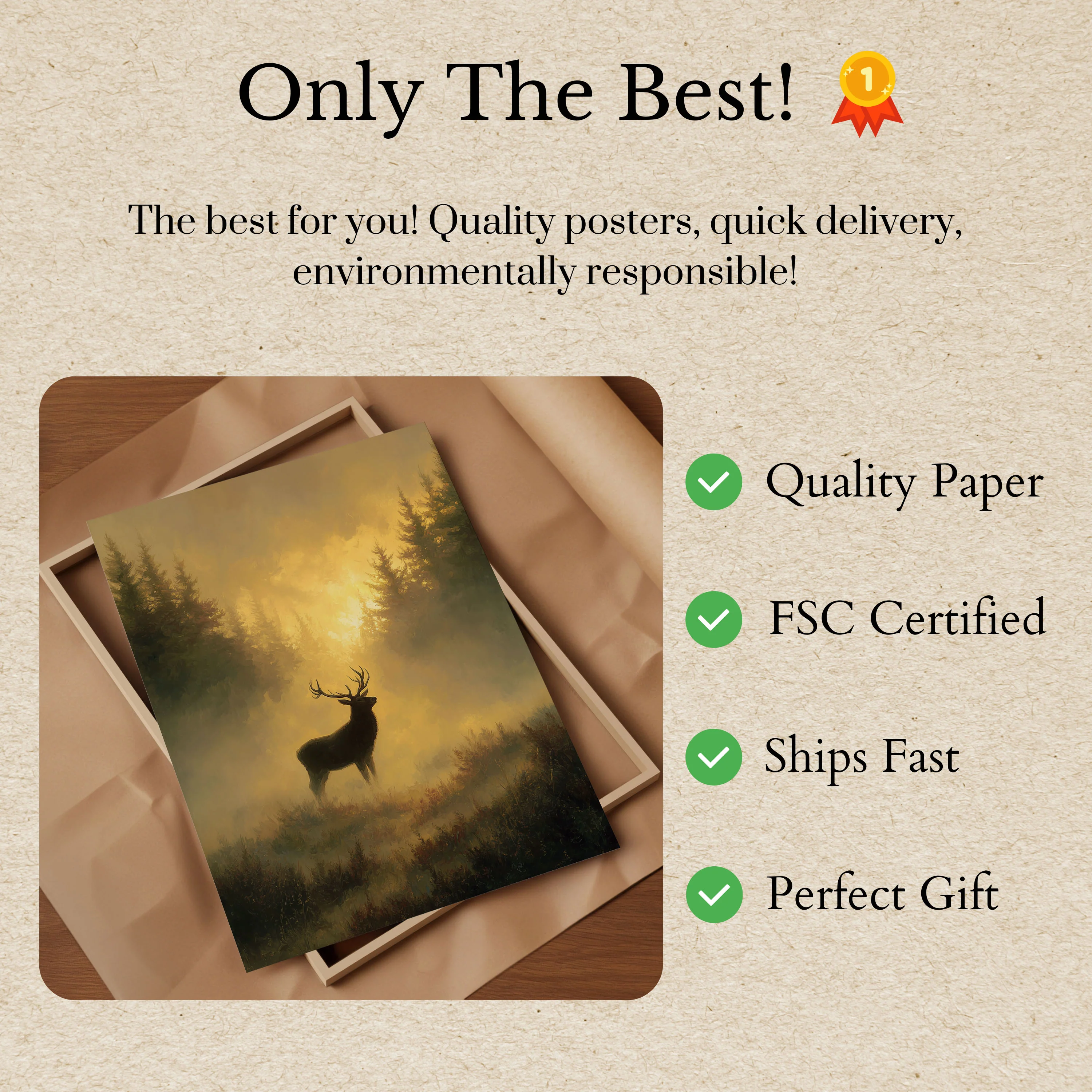 Majestic Deer in Golden Mist Poster - Image 3