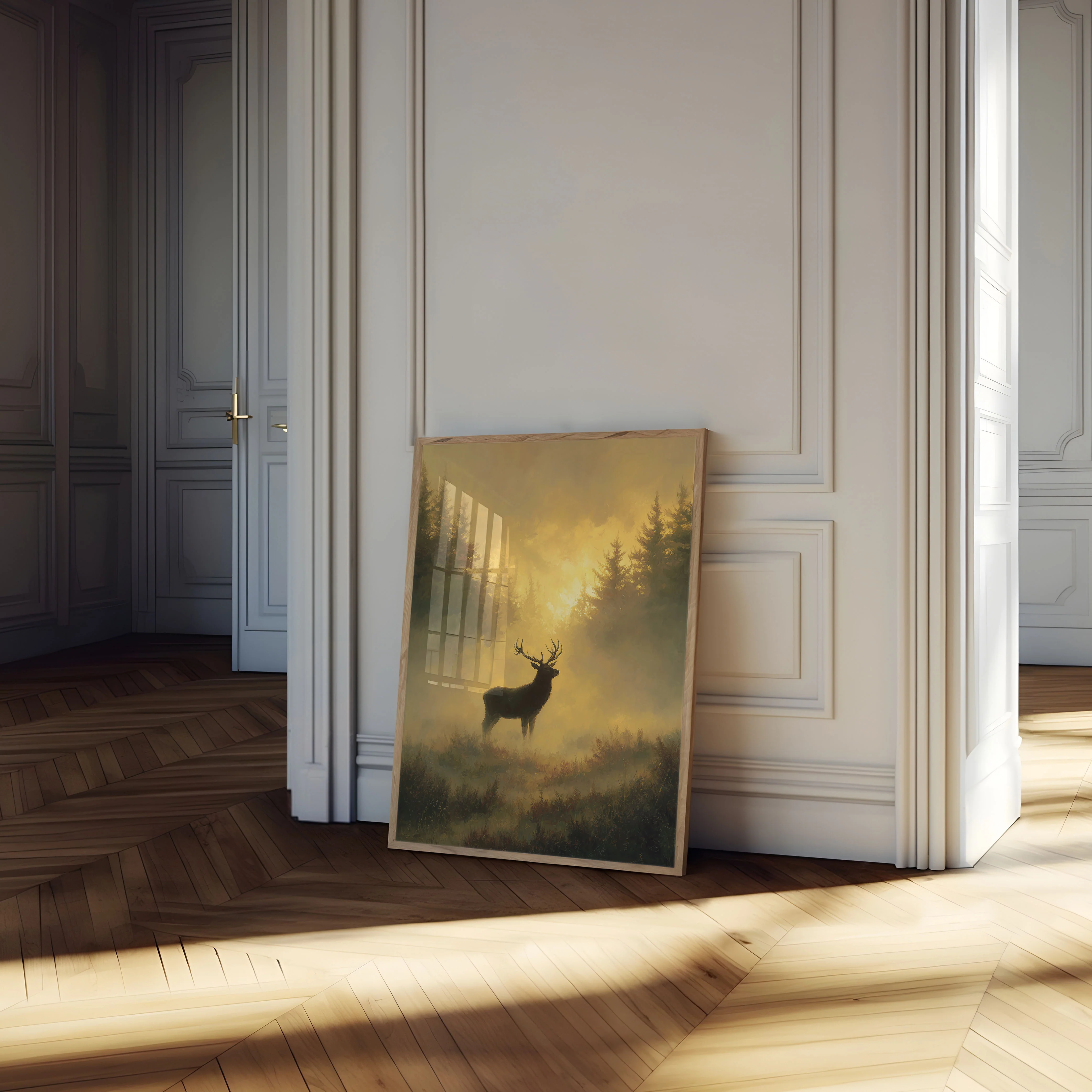 Majestic Deer in Golden Mist Poster - Image 4