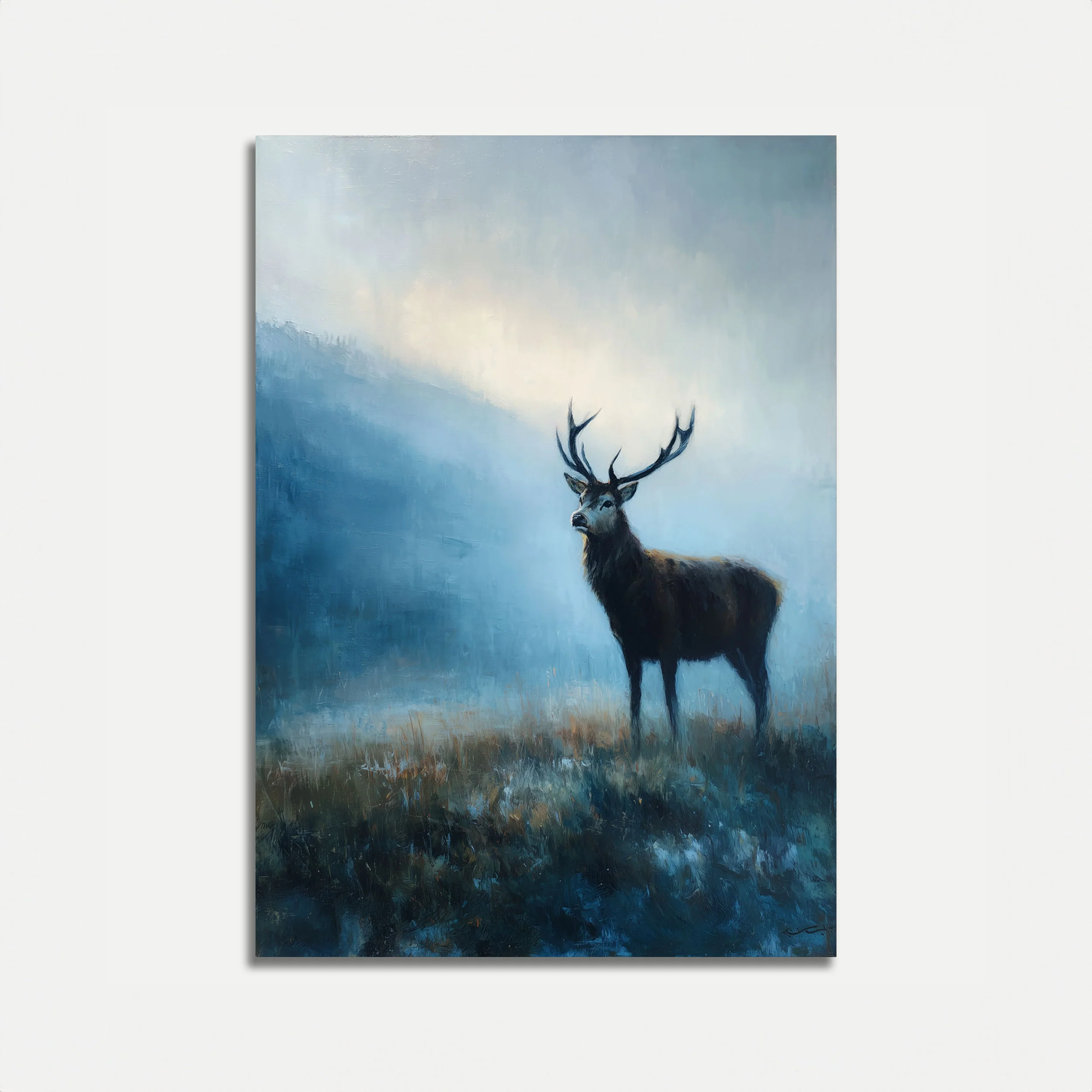 Majestic Deer in Misty Mountains Poster