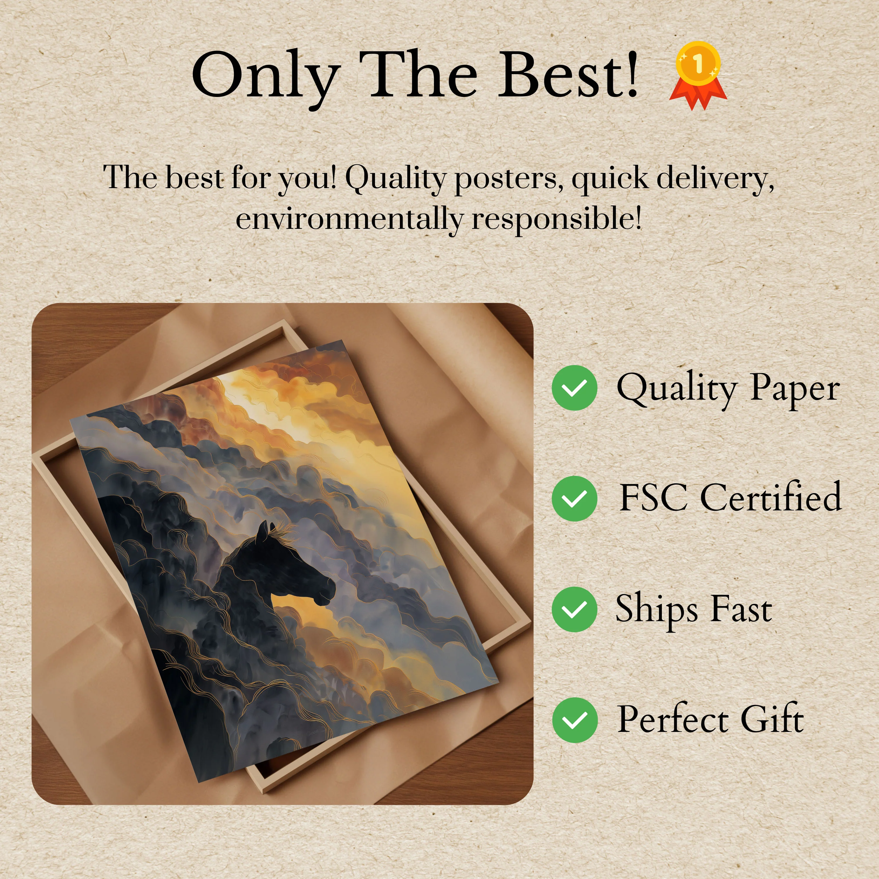 Majestic Horse in Golden Clouds Poster - Image 3