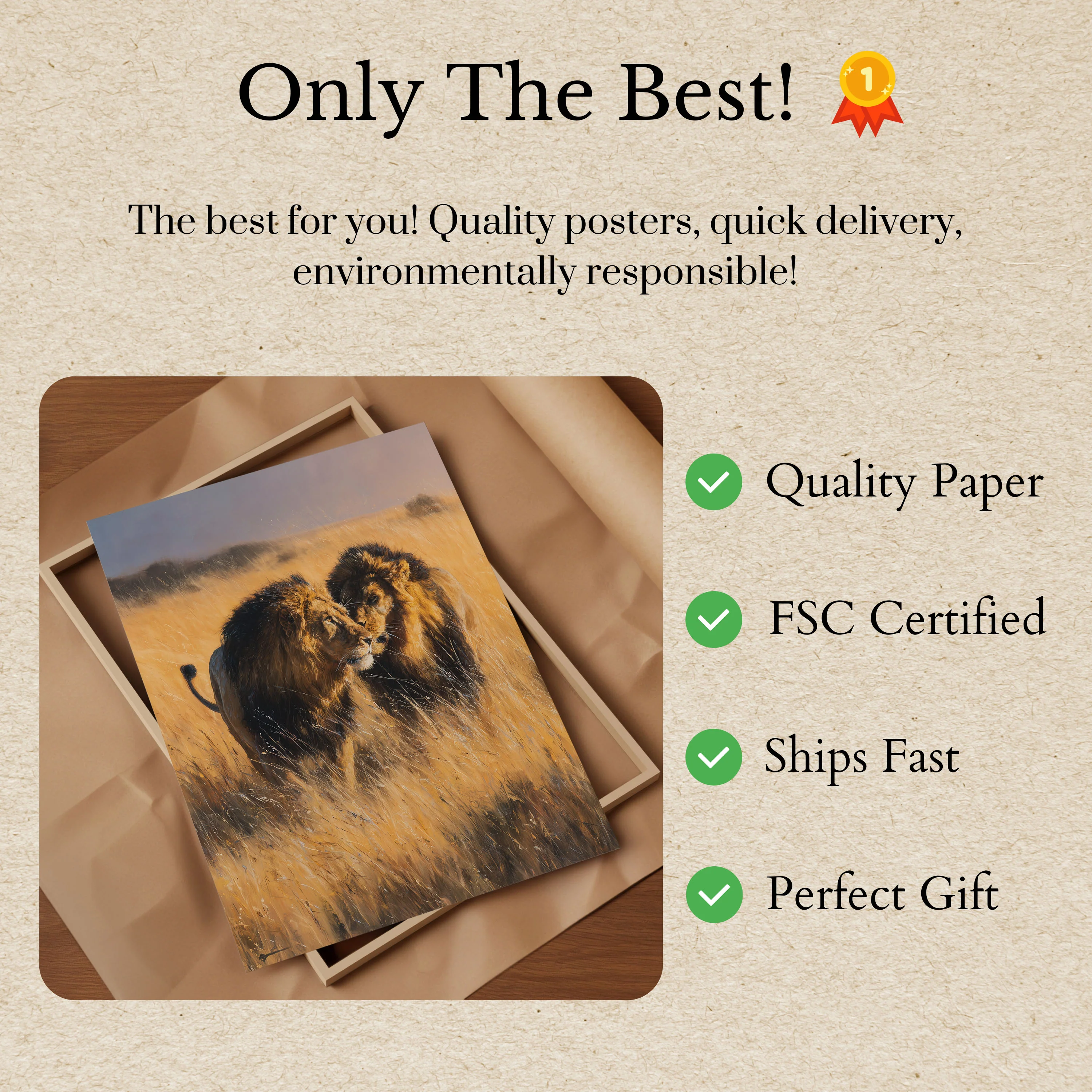 Majestic Lions in Golden Grassland Poster - Image 3