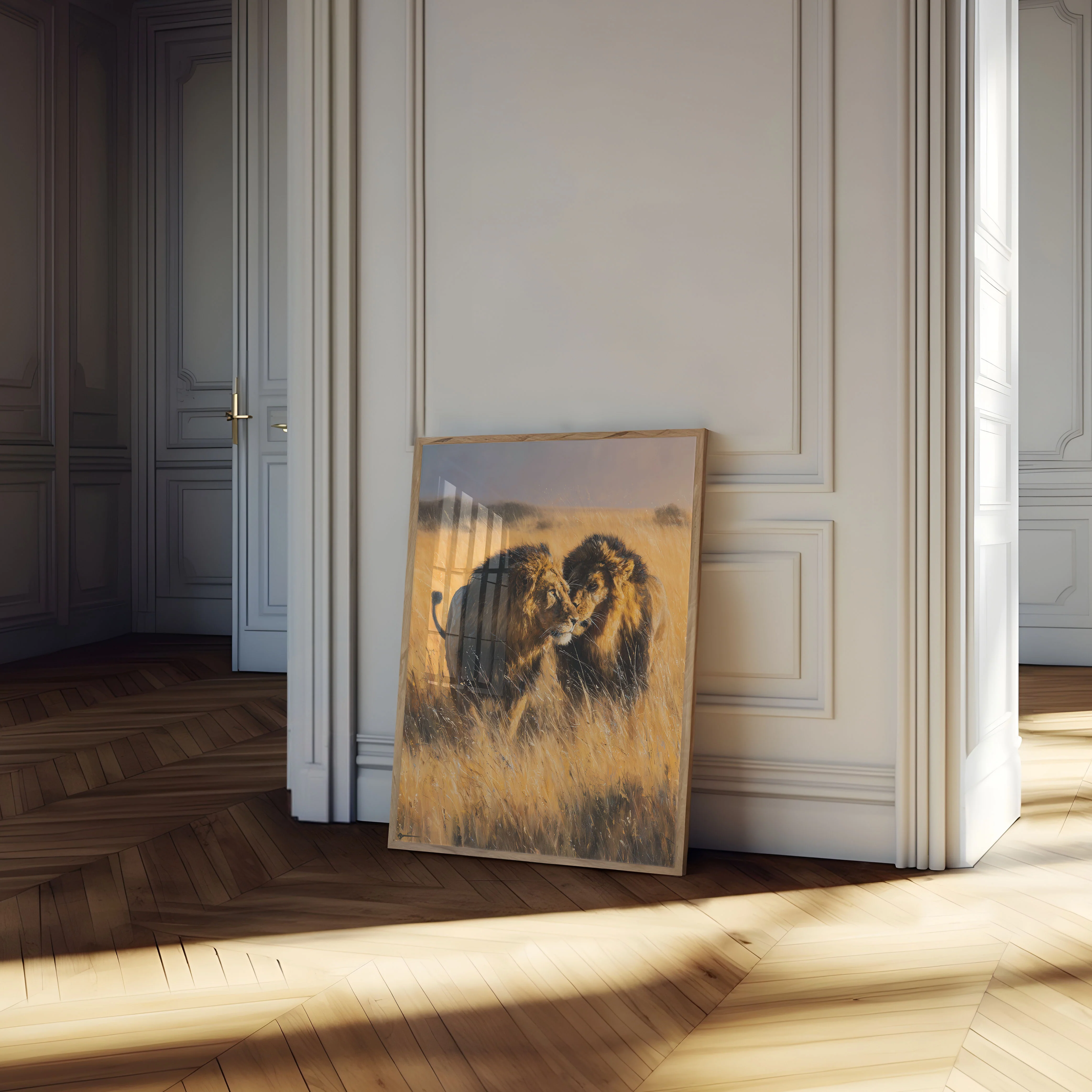 Majestic Lions in Golden Grassland Poster - Image 4