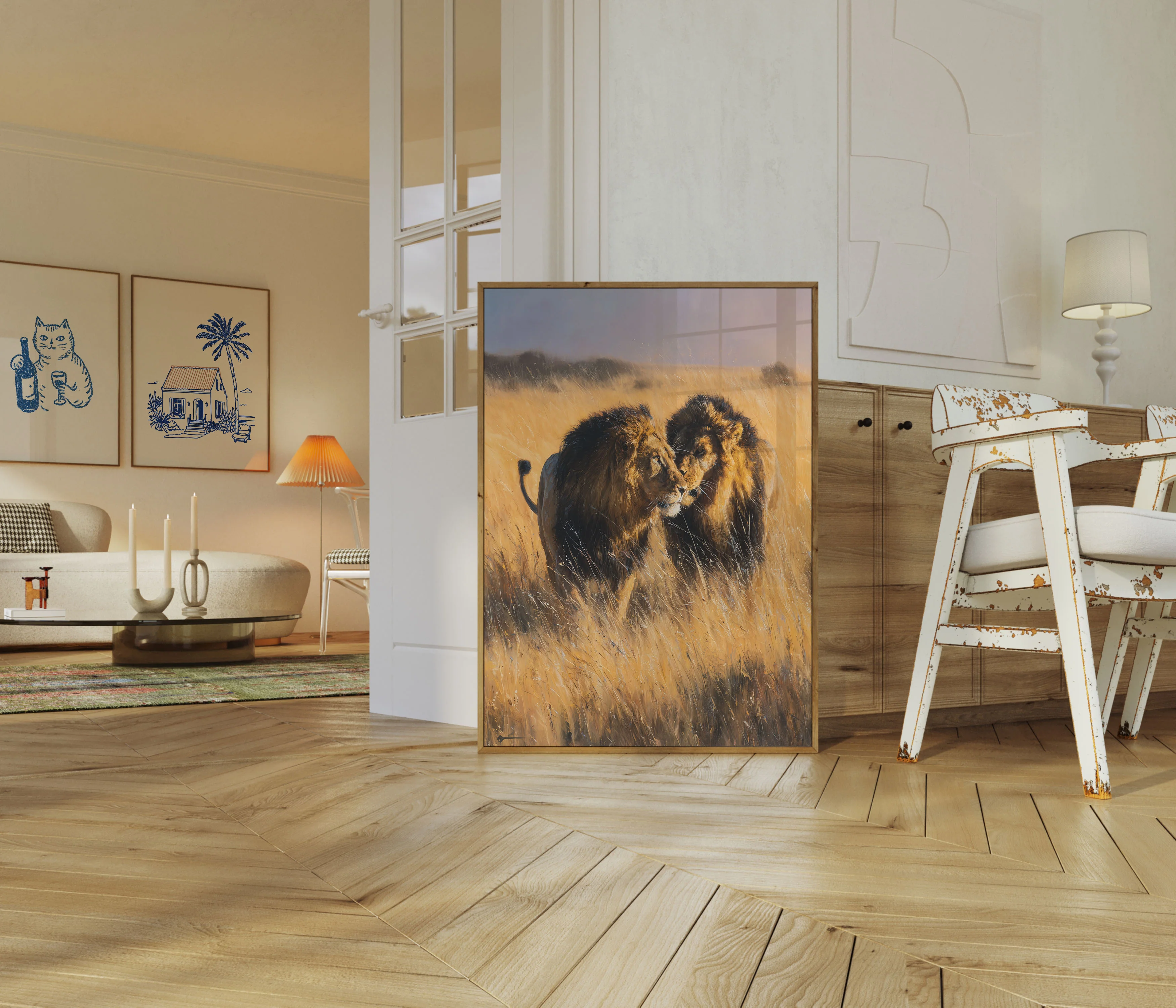 Majestic Lions in Golden Grassland Poster - Image 5