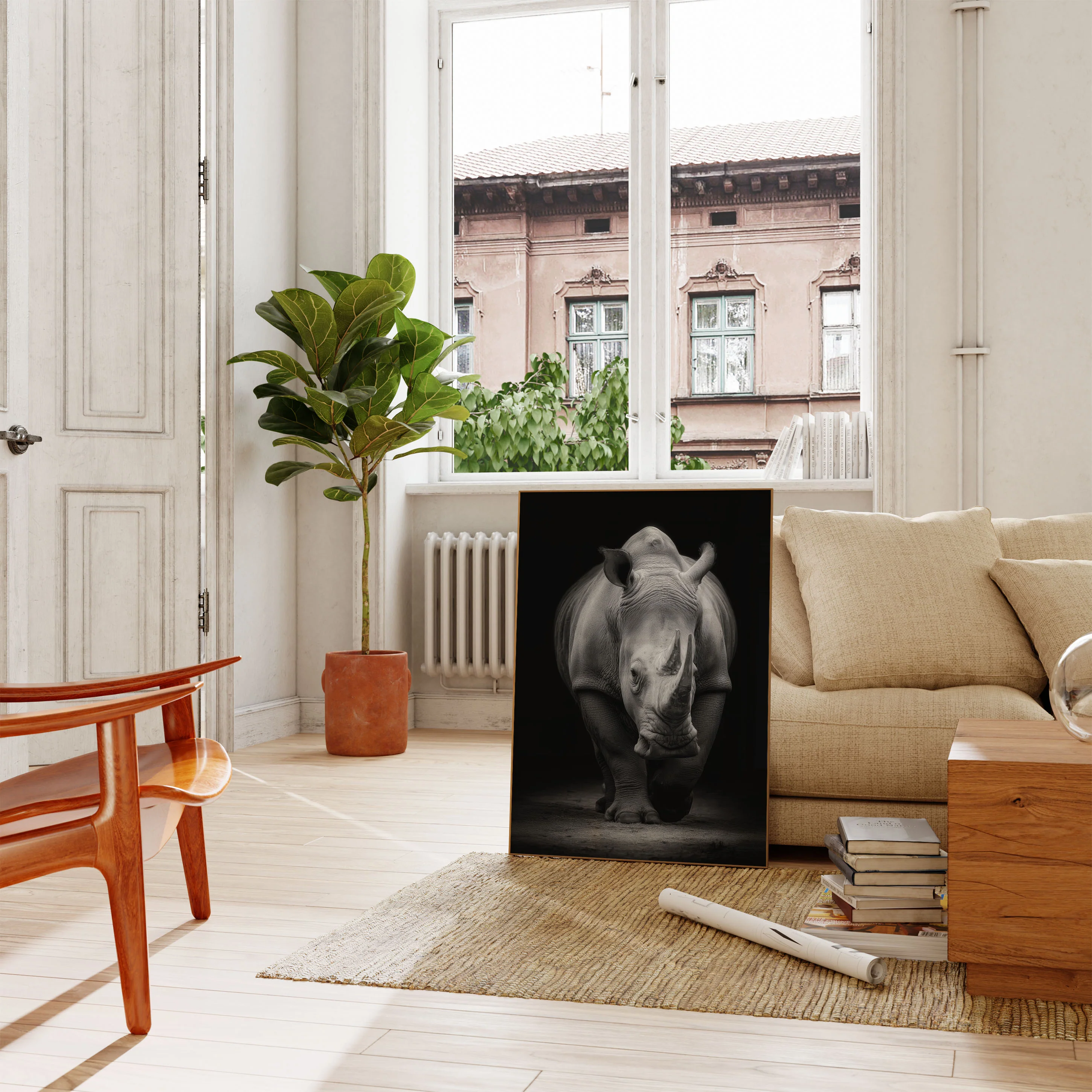 Majestic Rhino Black & White Poster - Image 2