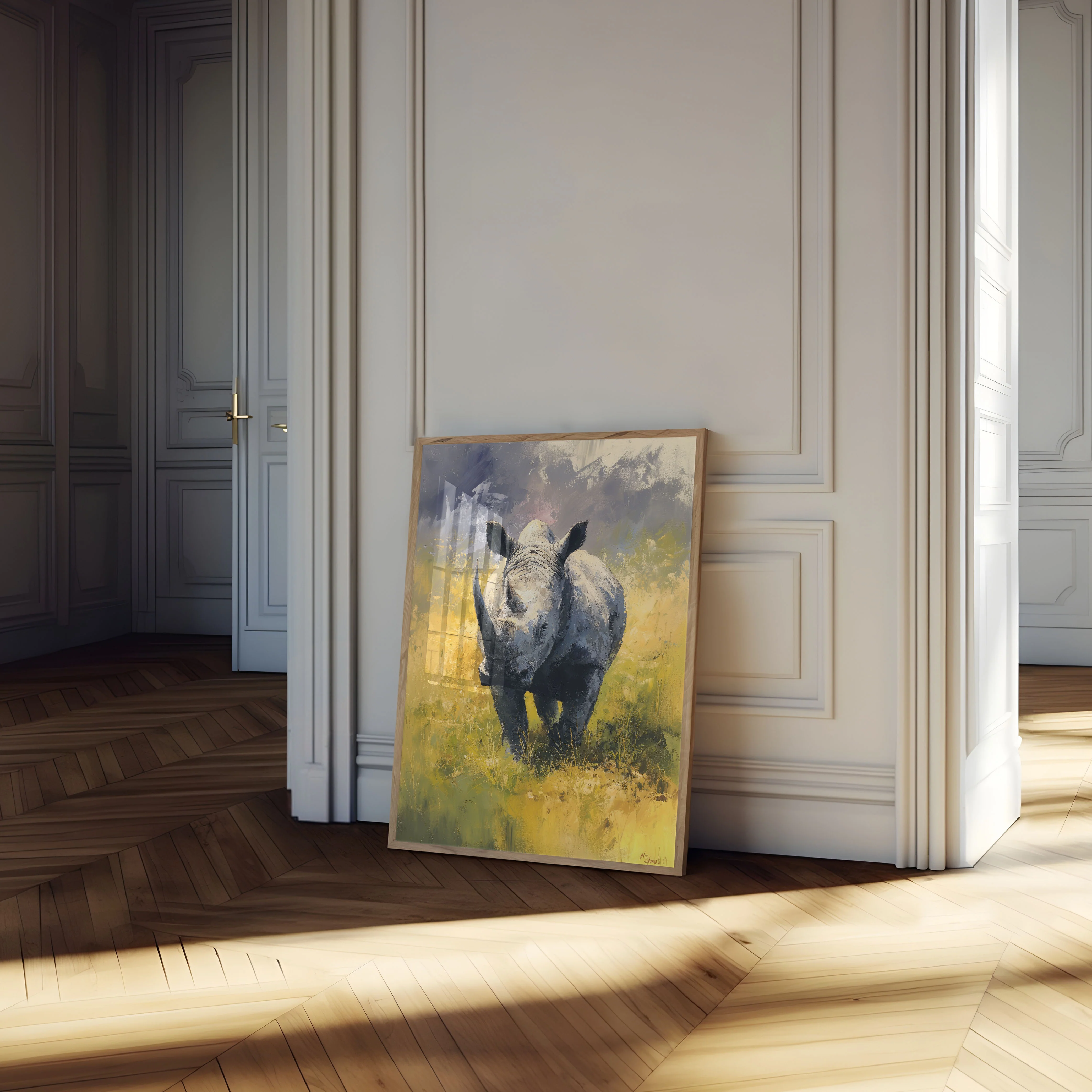 Majestic Rhino in Golden Grasslands Poster - Image 4