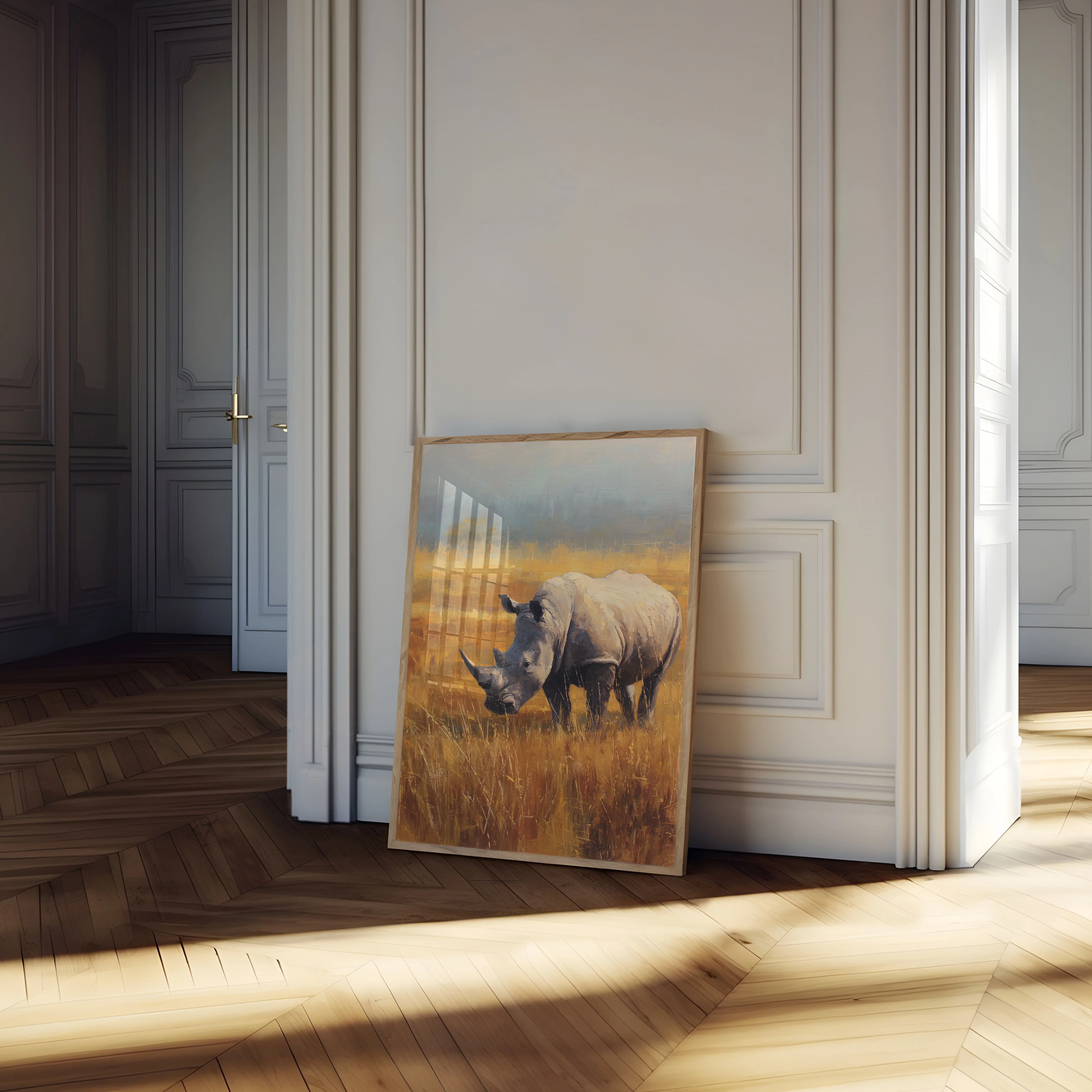 Majestic Rhino in Golden Grasslands Poster - Image 4
