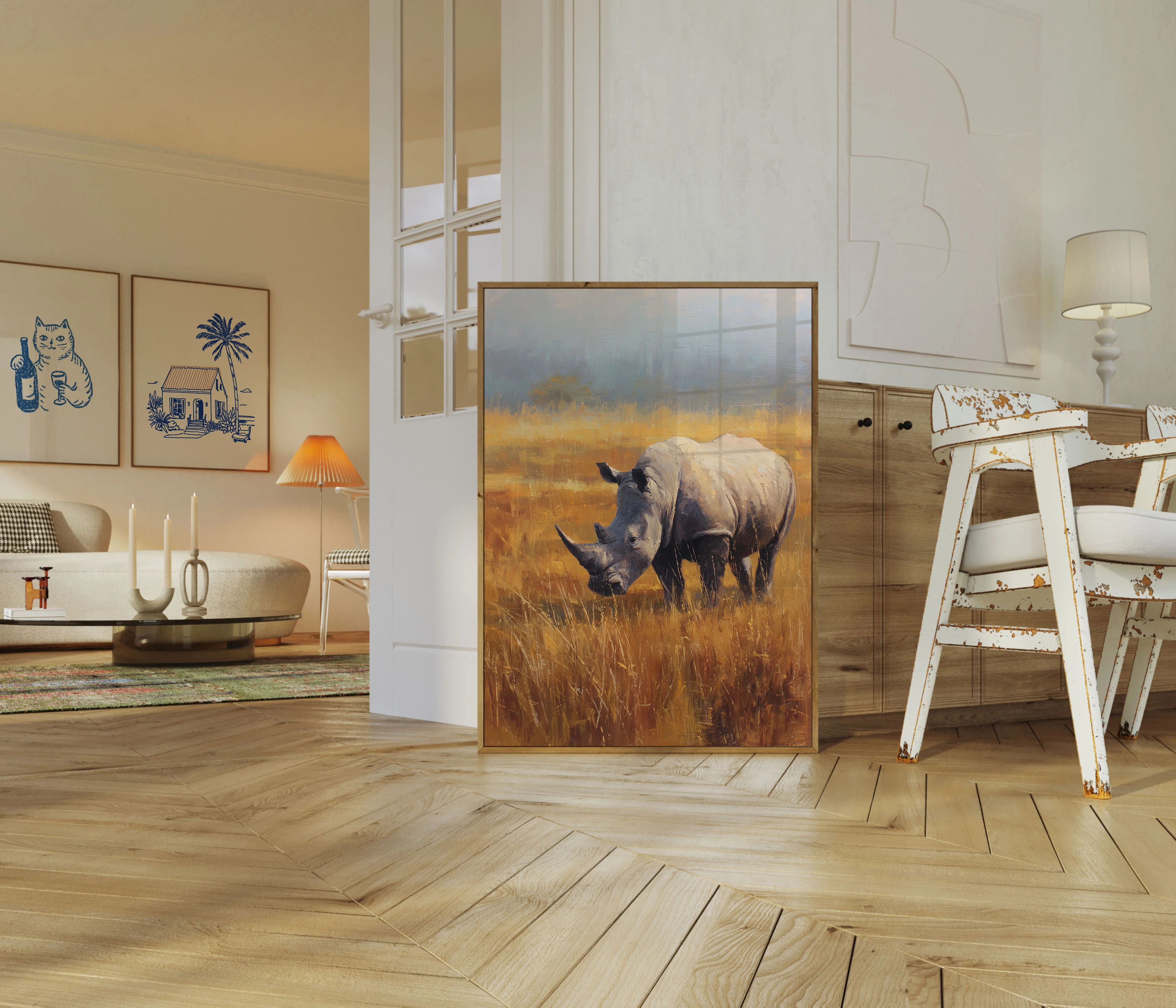 Majestic Rhino in Golden Grasslands Poster - Image 5