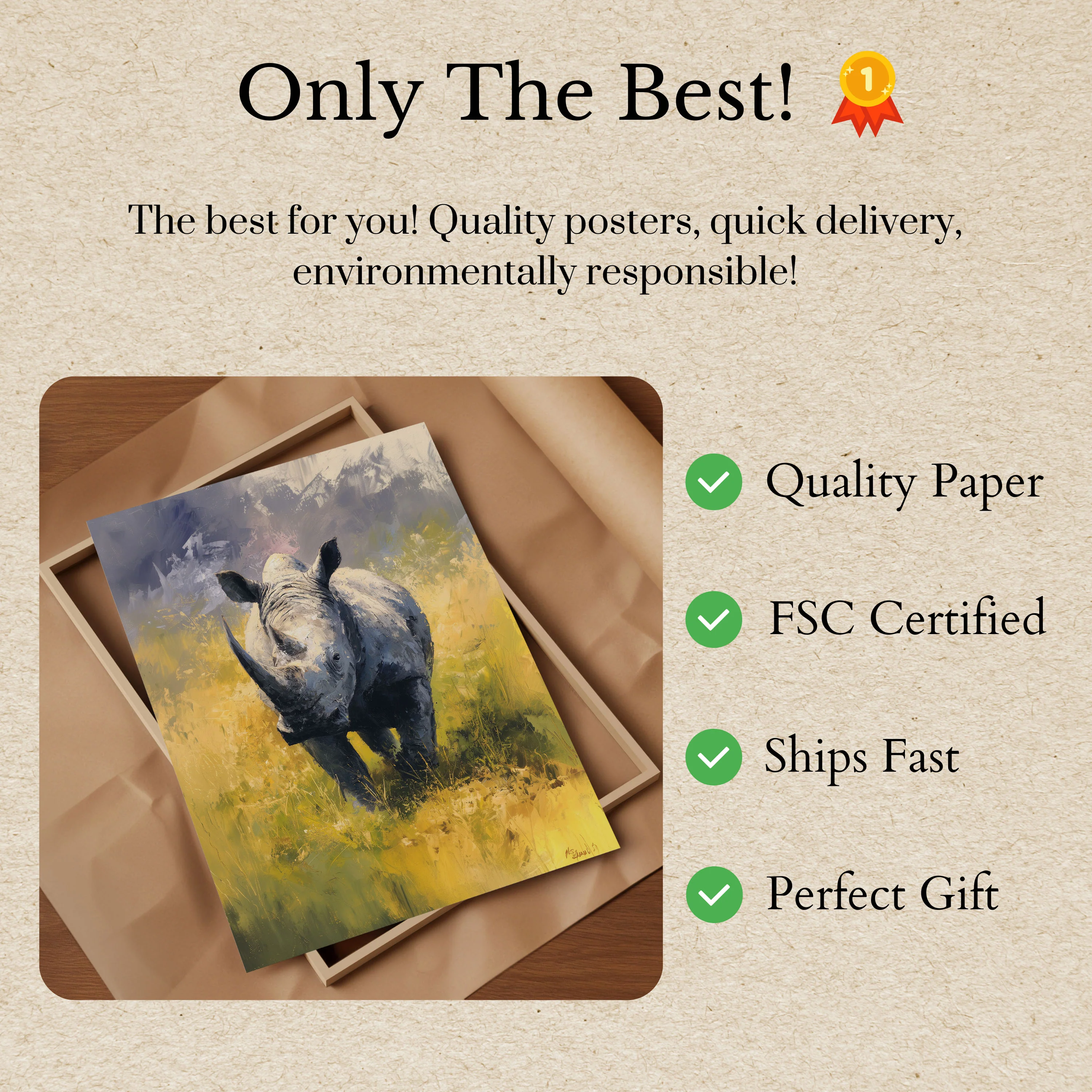 Majestic Rhino in Grassy Landscape Poster - Image 3