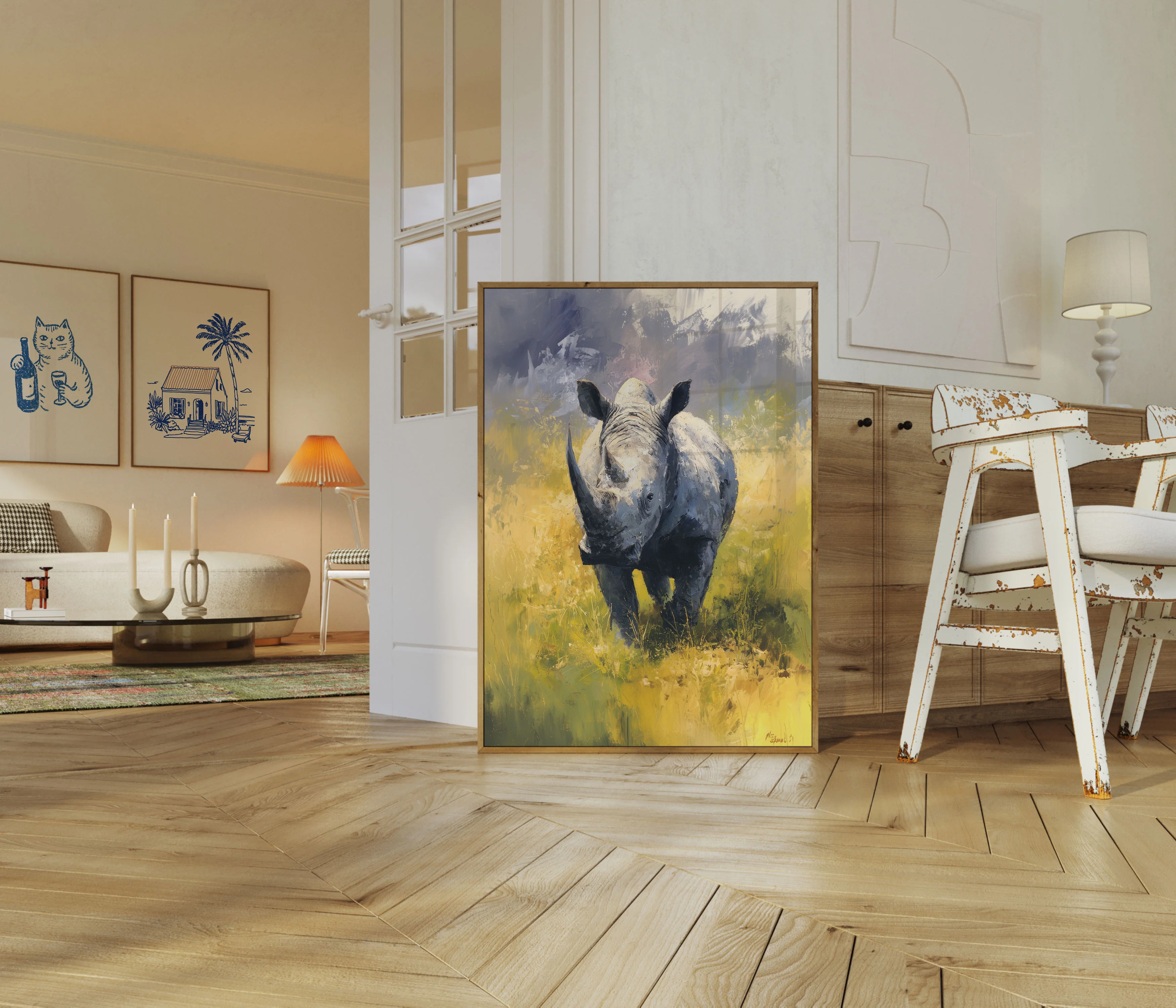 Majestic Rhino in Grassy Landscape Poster - Image 5