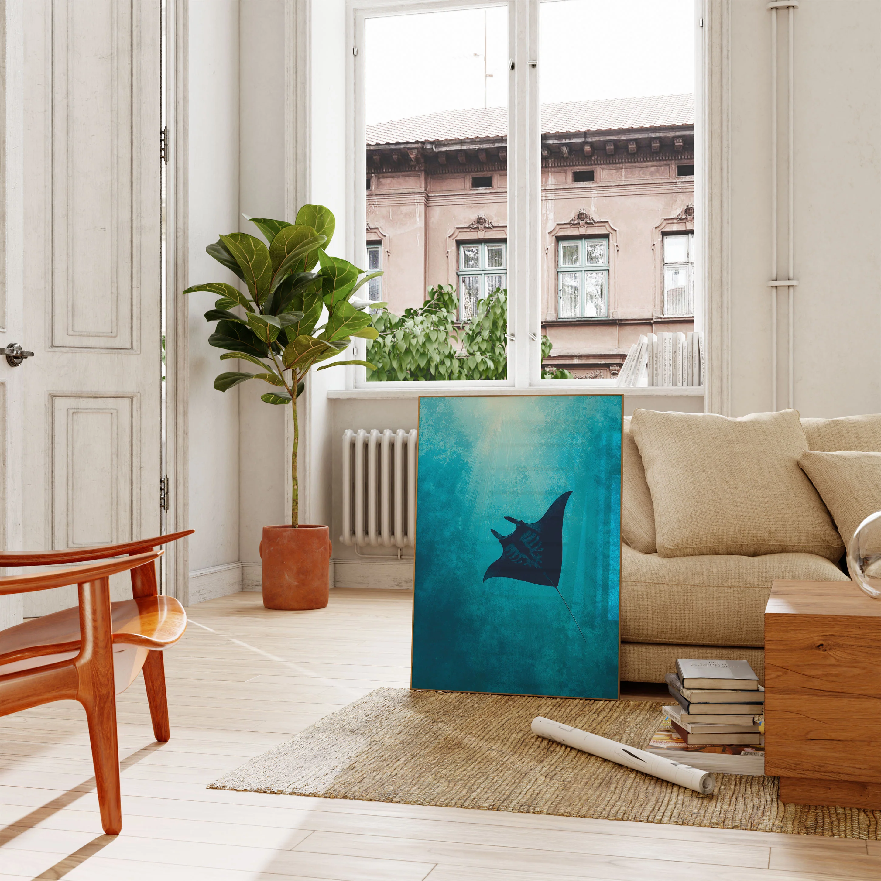 Manta Ray Swimming Underwater Poster - Image 2