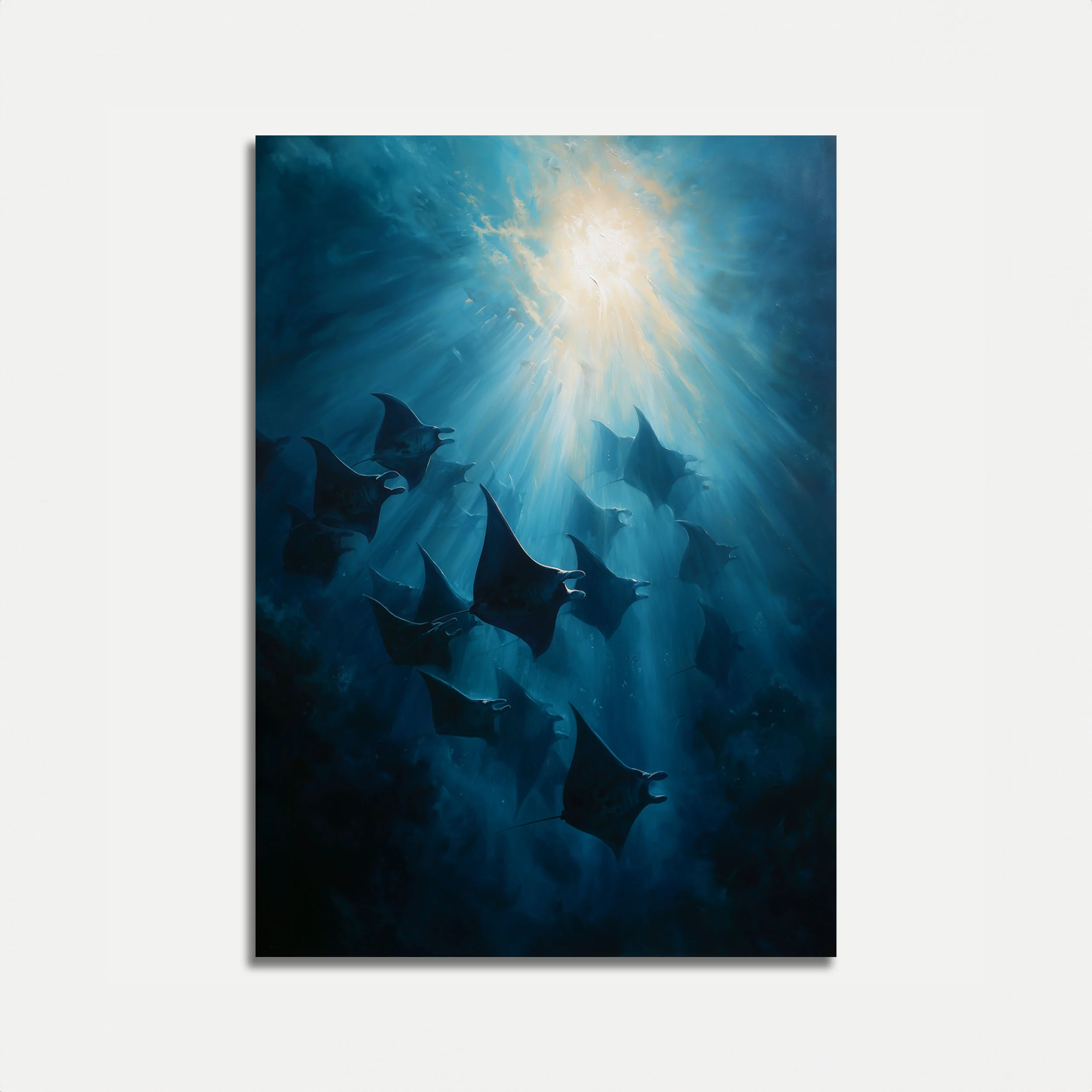 Manta Rays Swimming Underwater Poster