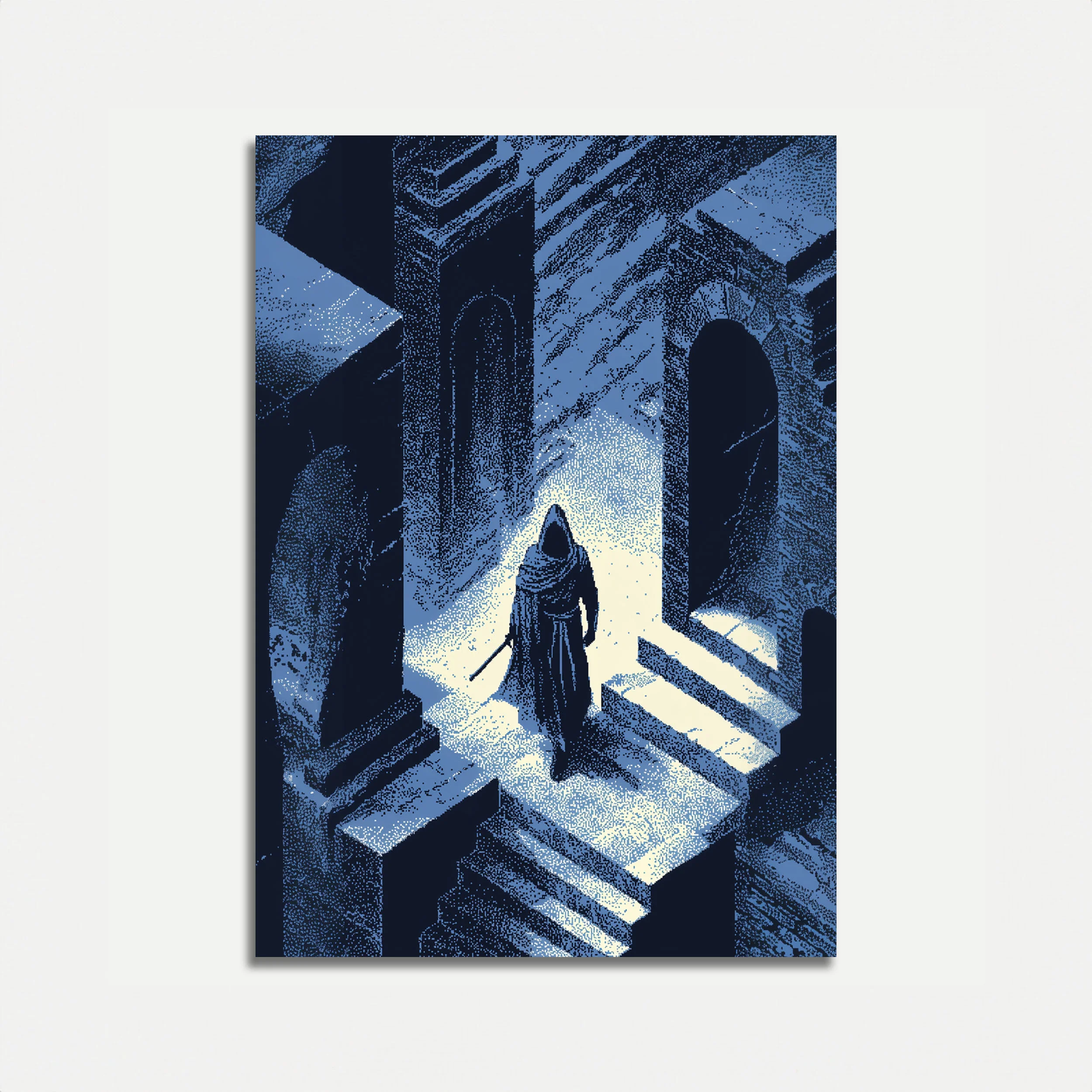 Medieval Knight in Stone Corridor Poster