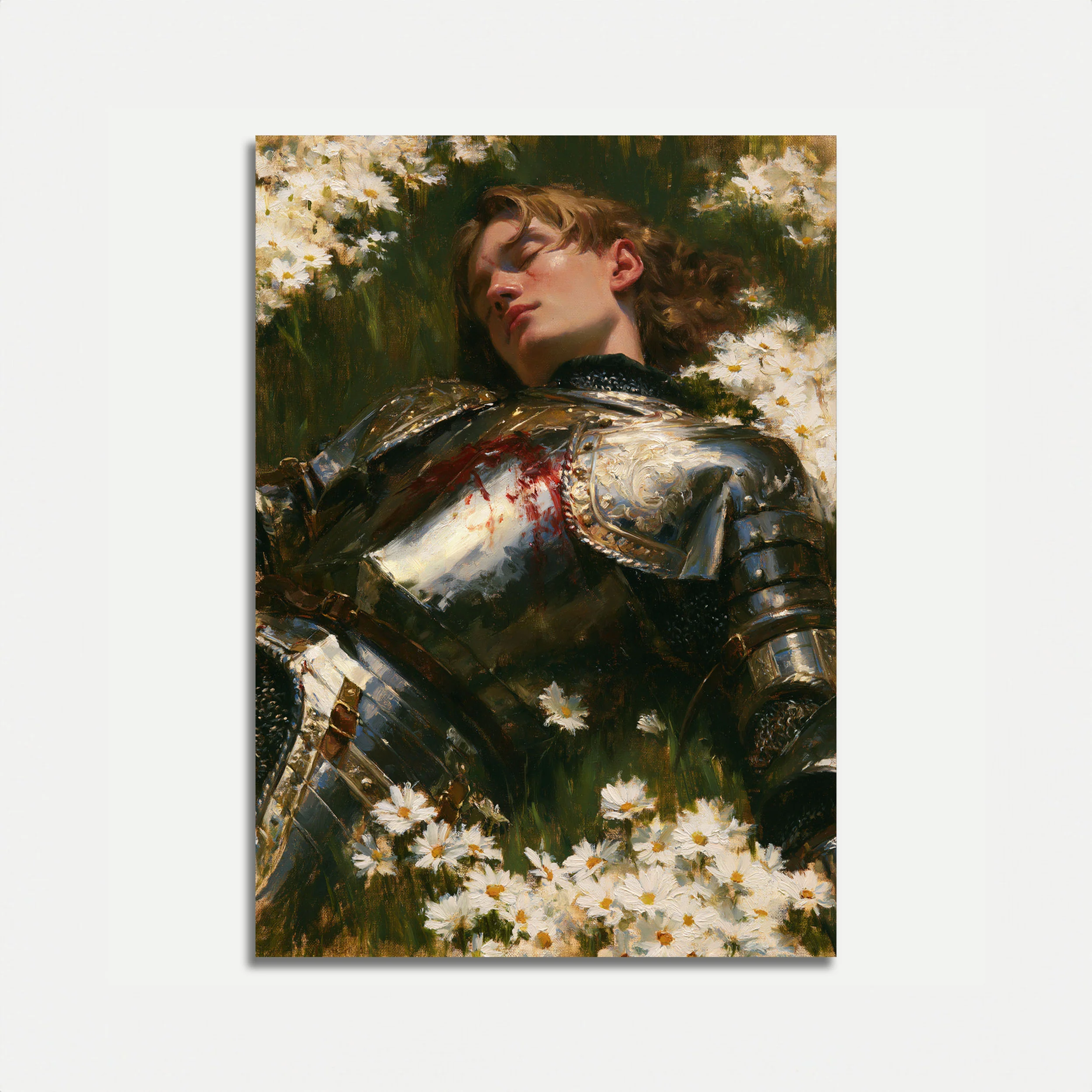 Medieval Warrior in Daisy Field Poster