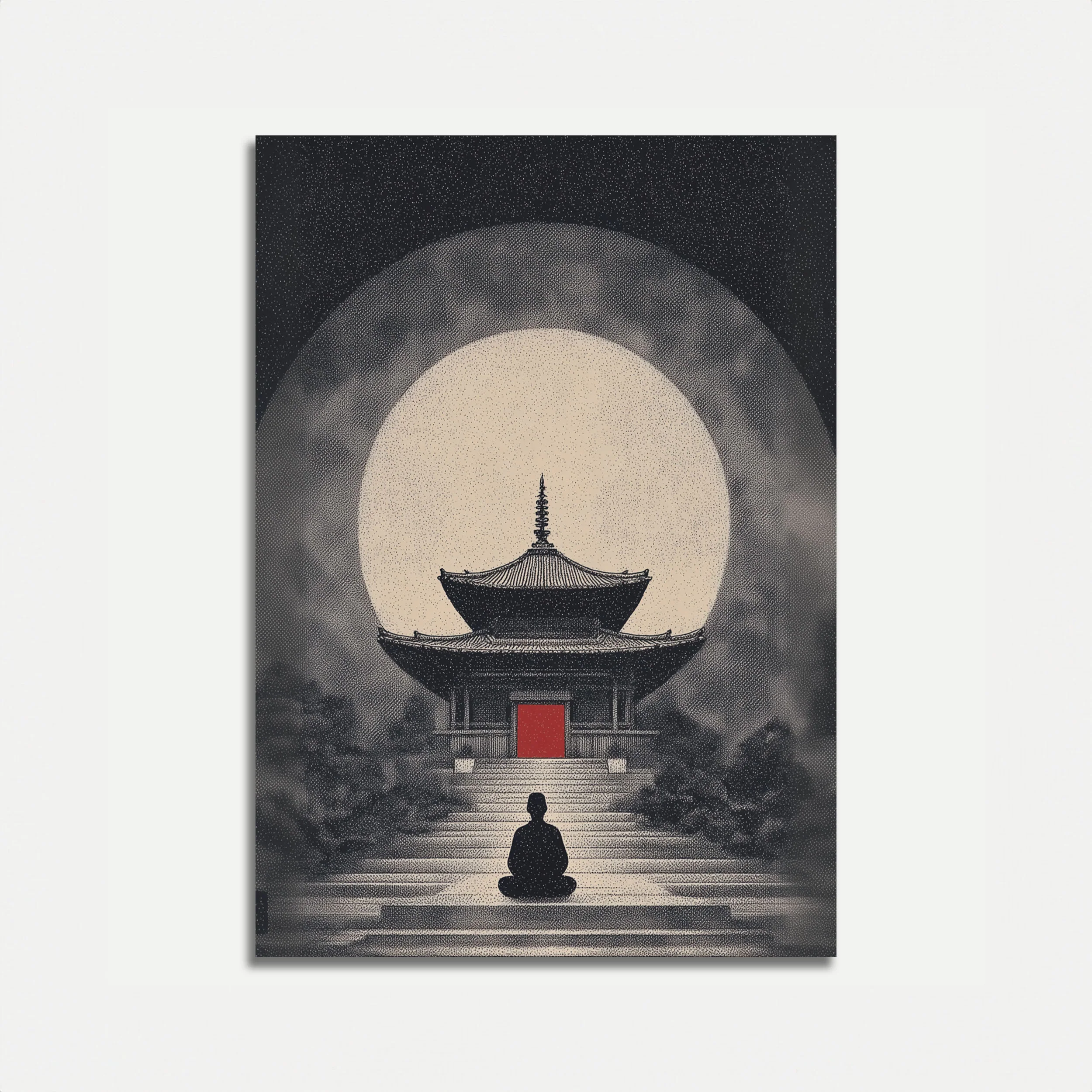 Meditation Temple Under Moonlight Poster