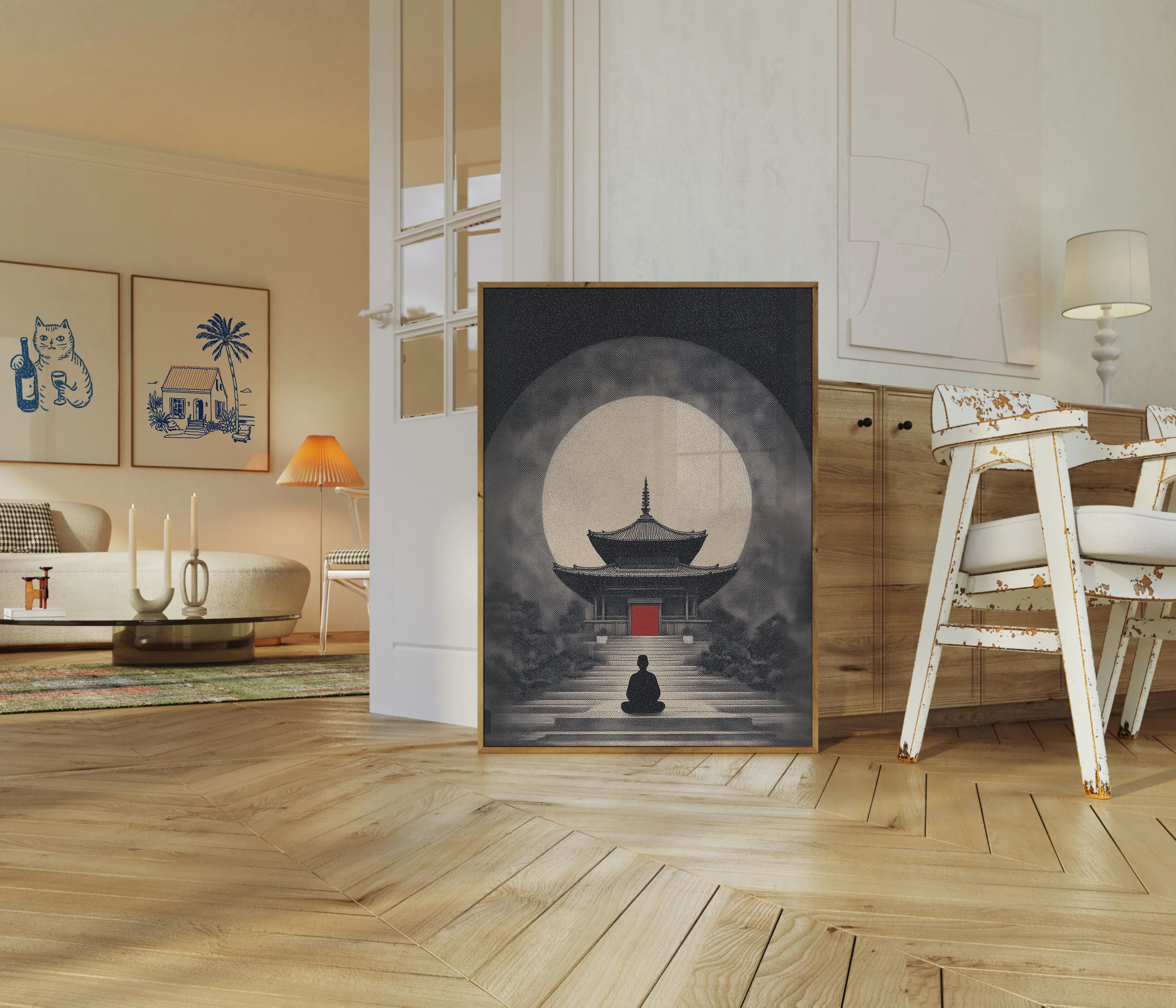 Meditation Temple Under Moonlight Poster - Image 5