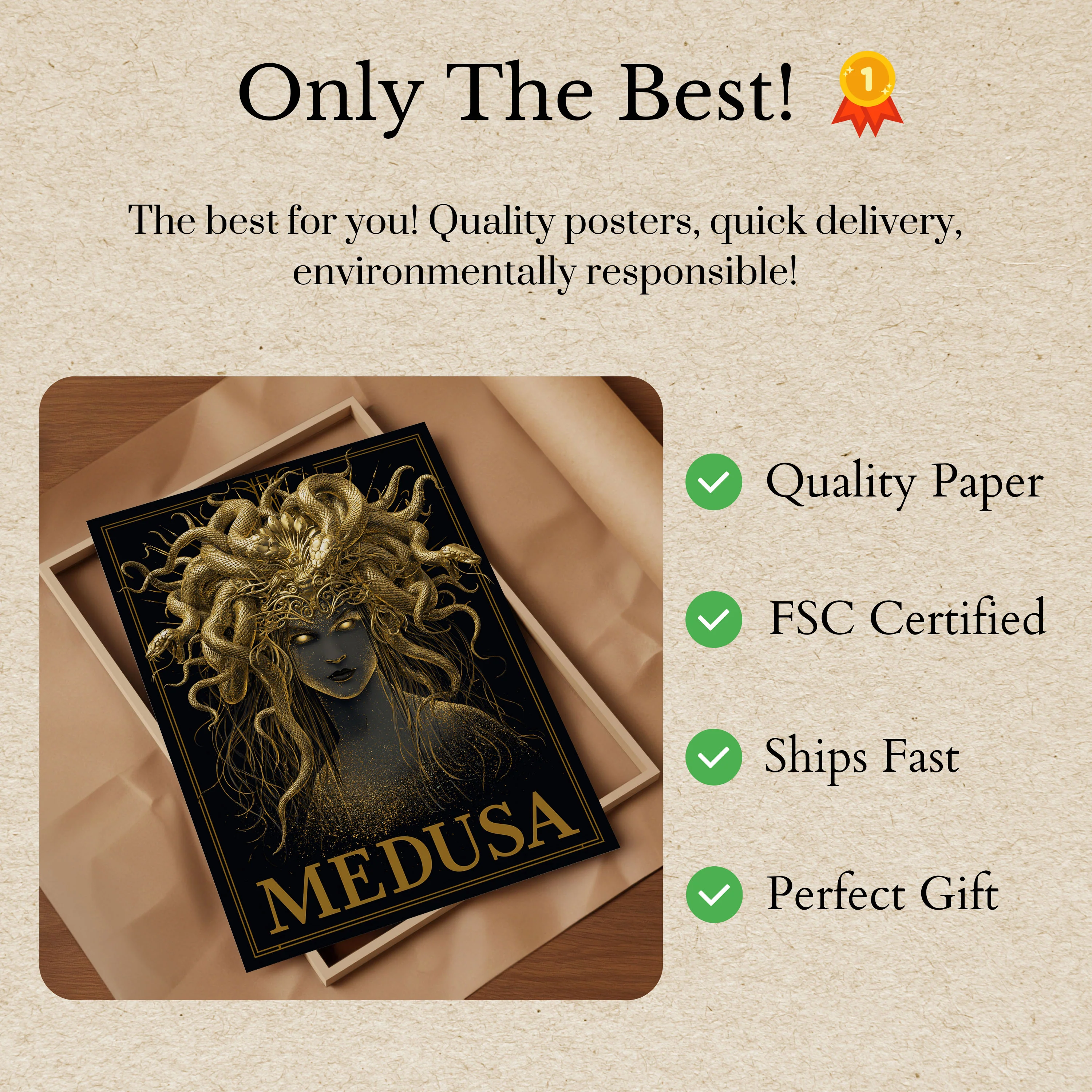 Medusa Golden Mythology Poster - Image 3