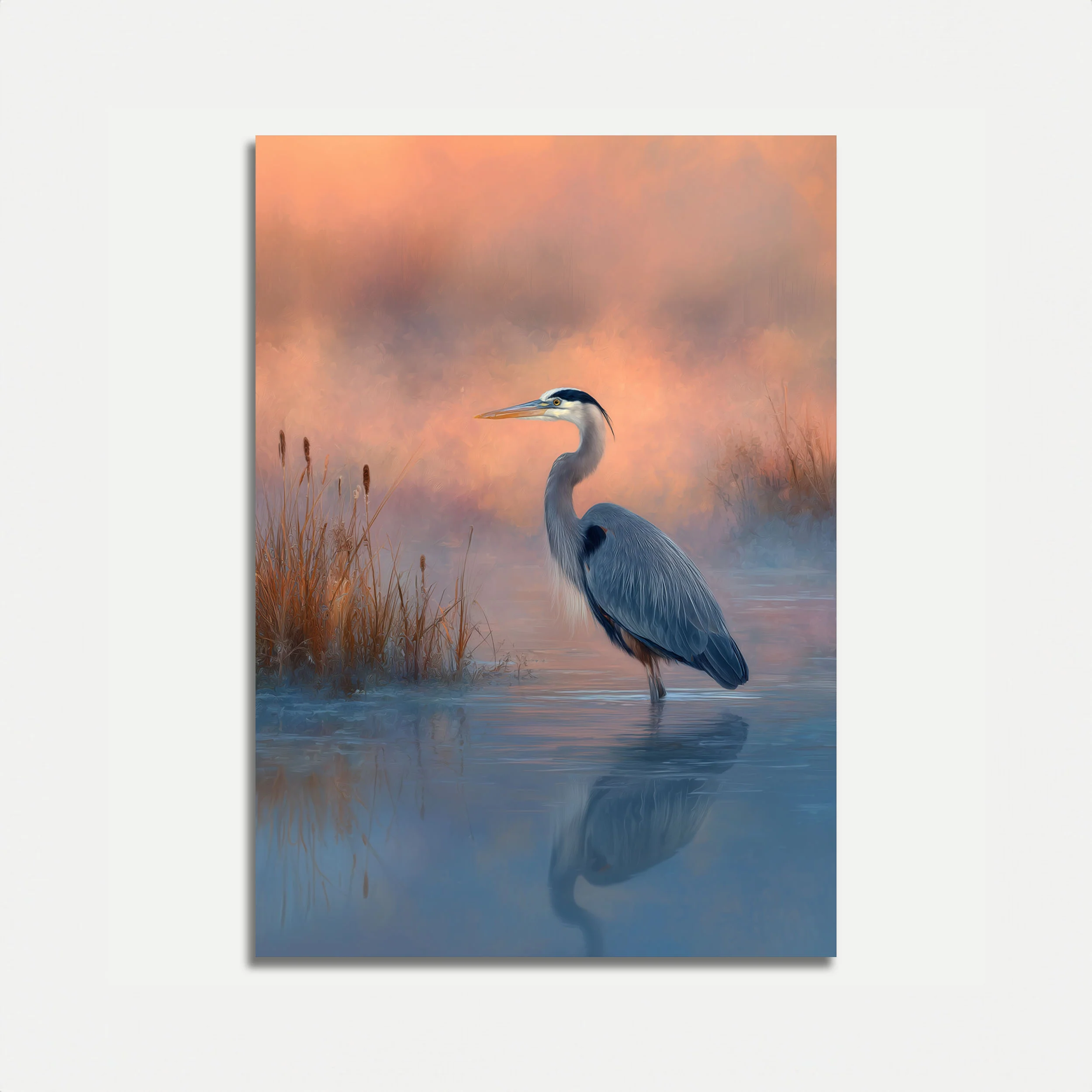 Misty Blue Heron Sunrise Poster