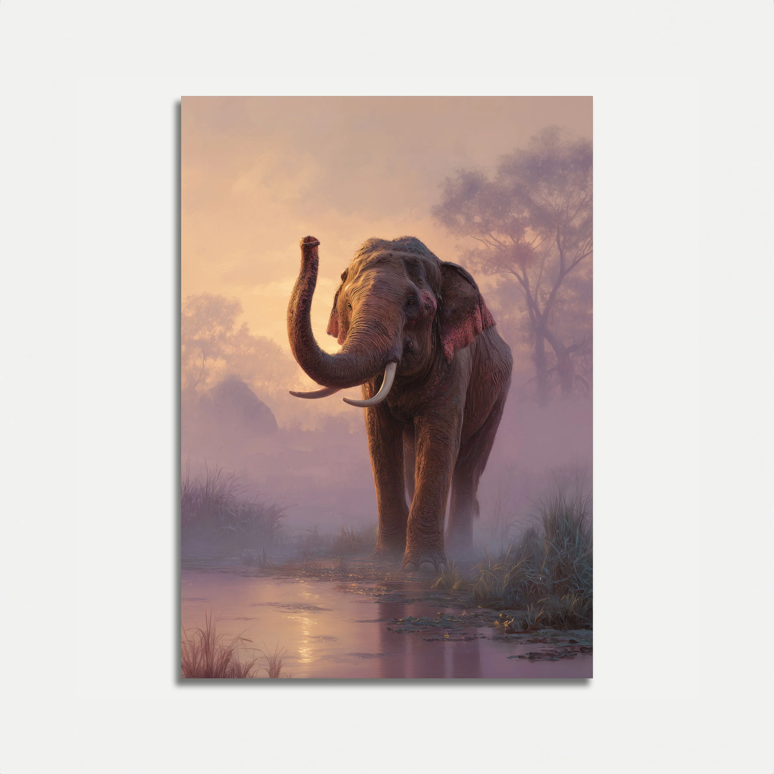 Misty Elephant Sunrise Poster