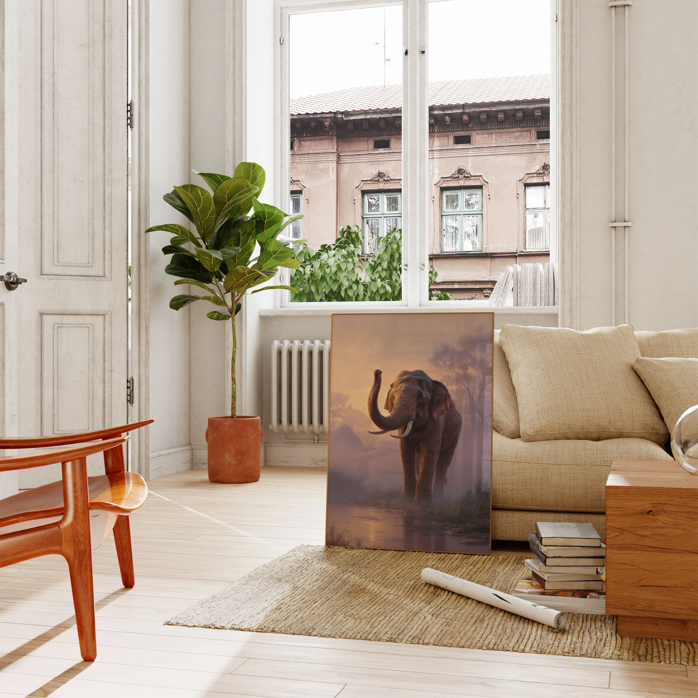 Misty Elephant Sunrise Poster - Image 2