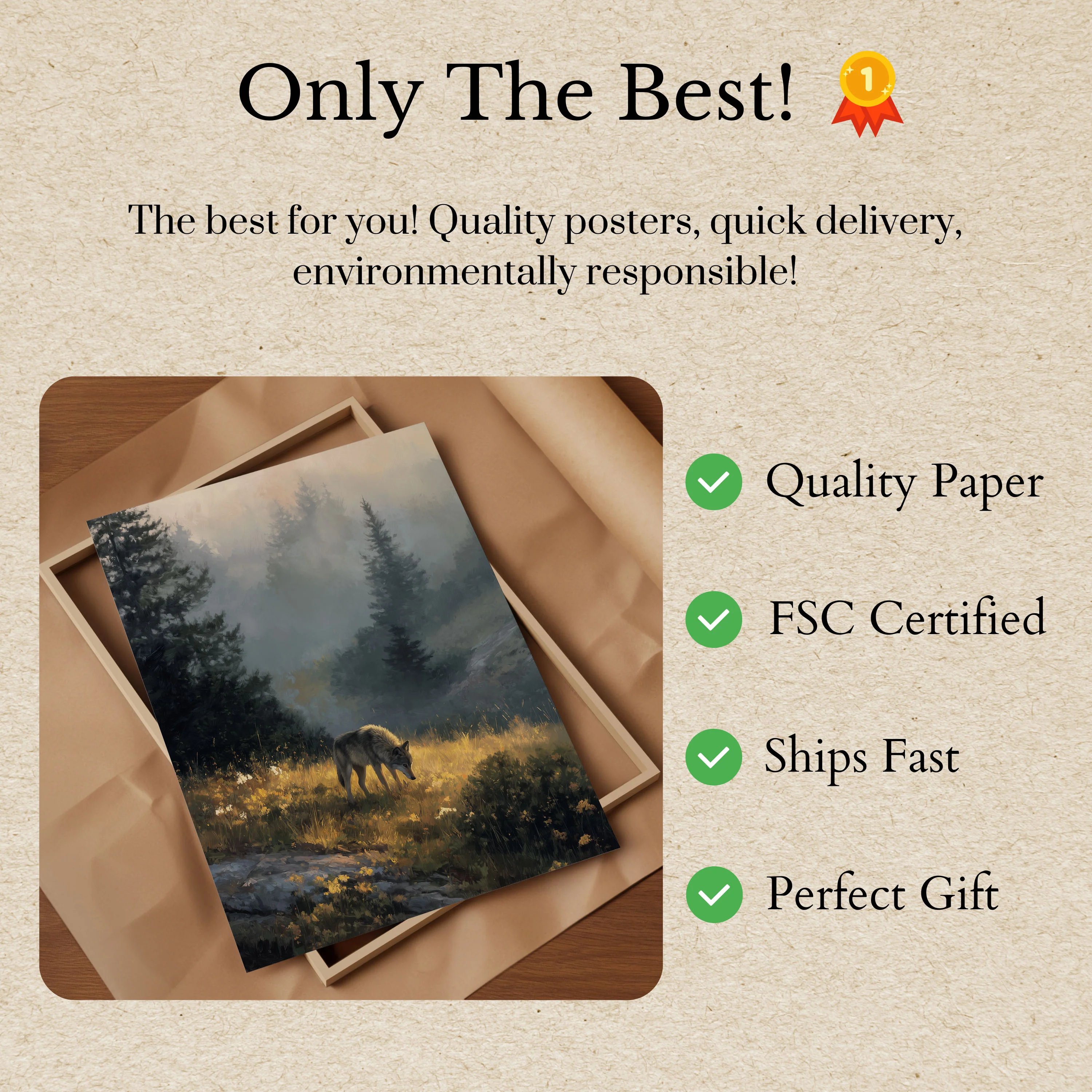 Misty Forest Wolf Wilderness Poster - Image 3