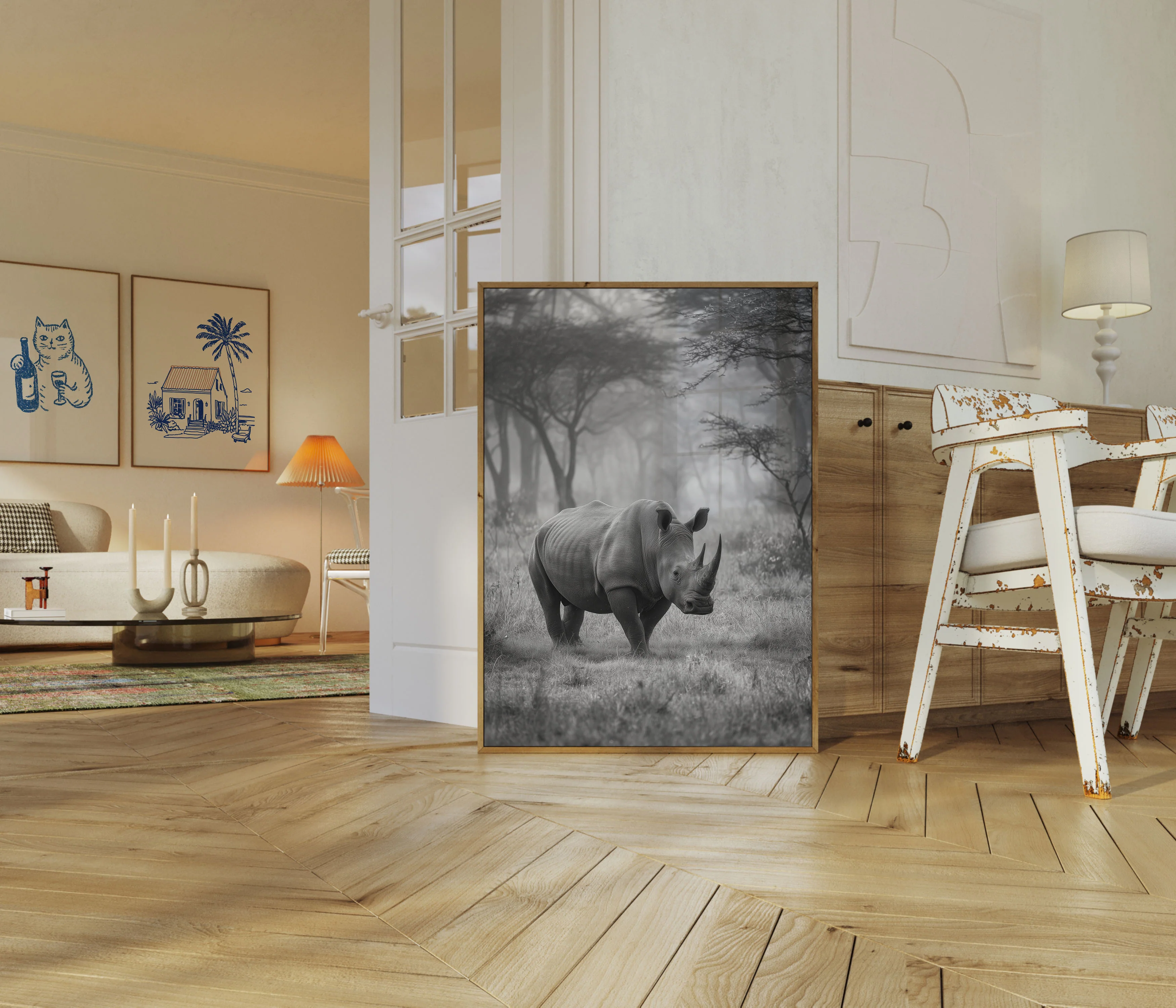 Misty Rhino Wilderness Poster - Image 5
