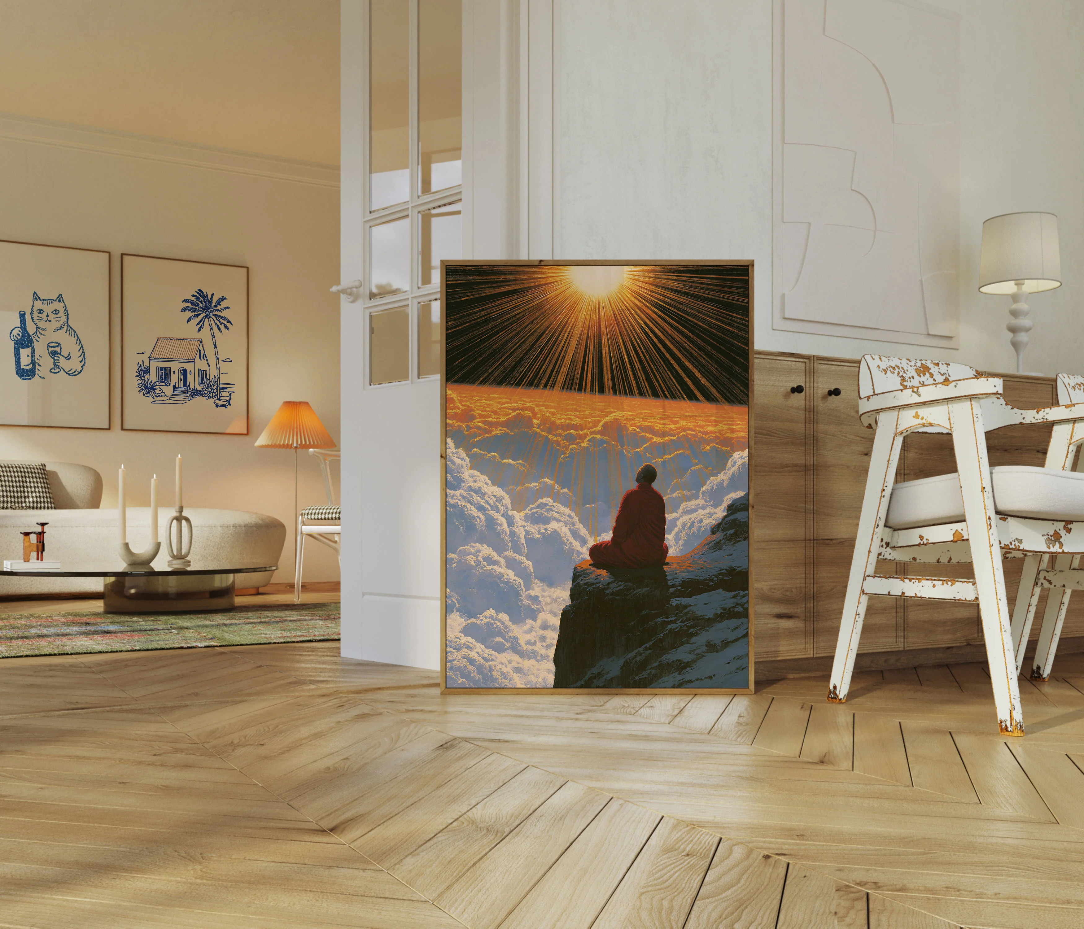 Monk Meditating Above Clouds Poster - Image 5