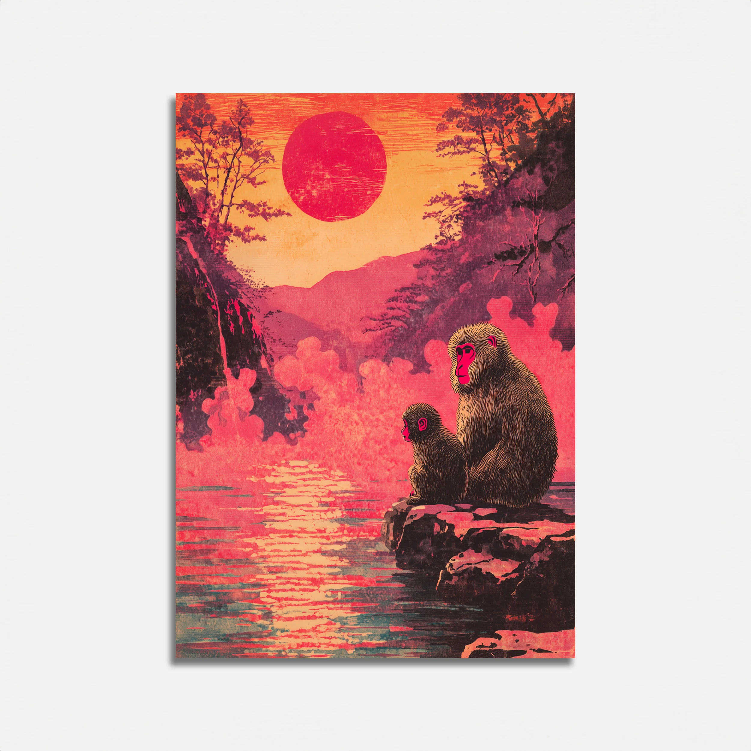 Monkeys at Sunset Poster