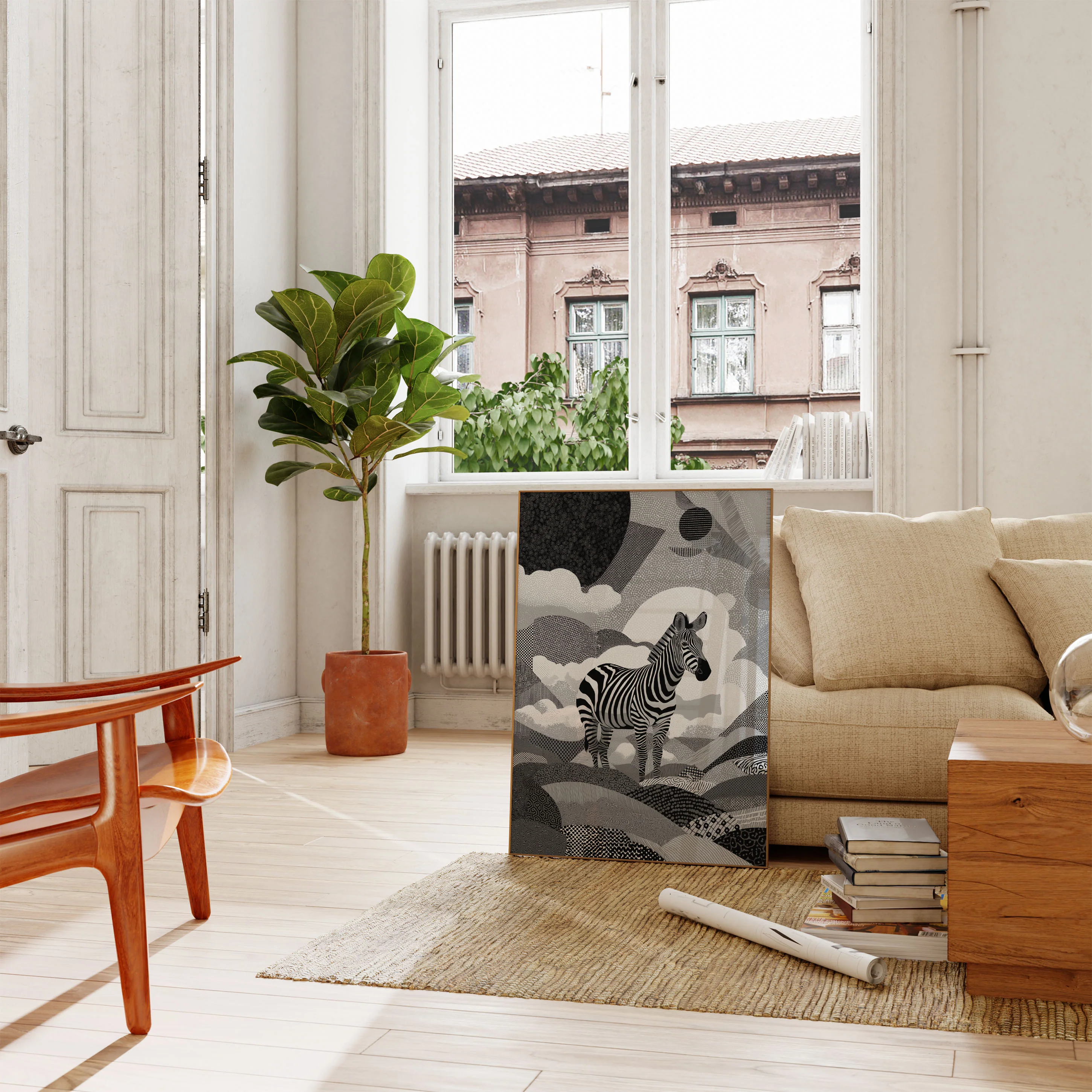 Monochrome Zebra Geometric Poster - Image 2