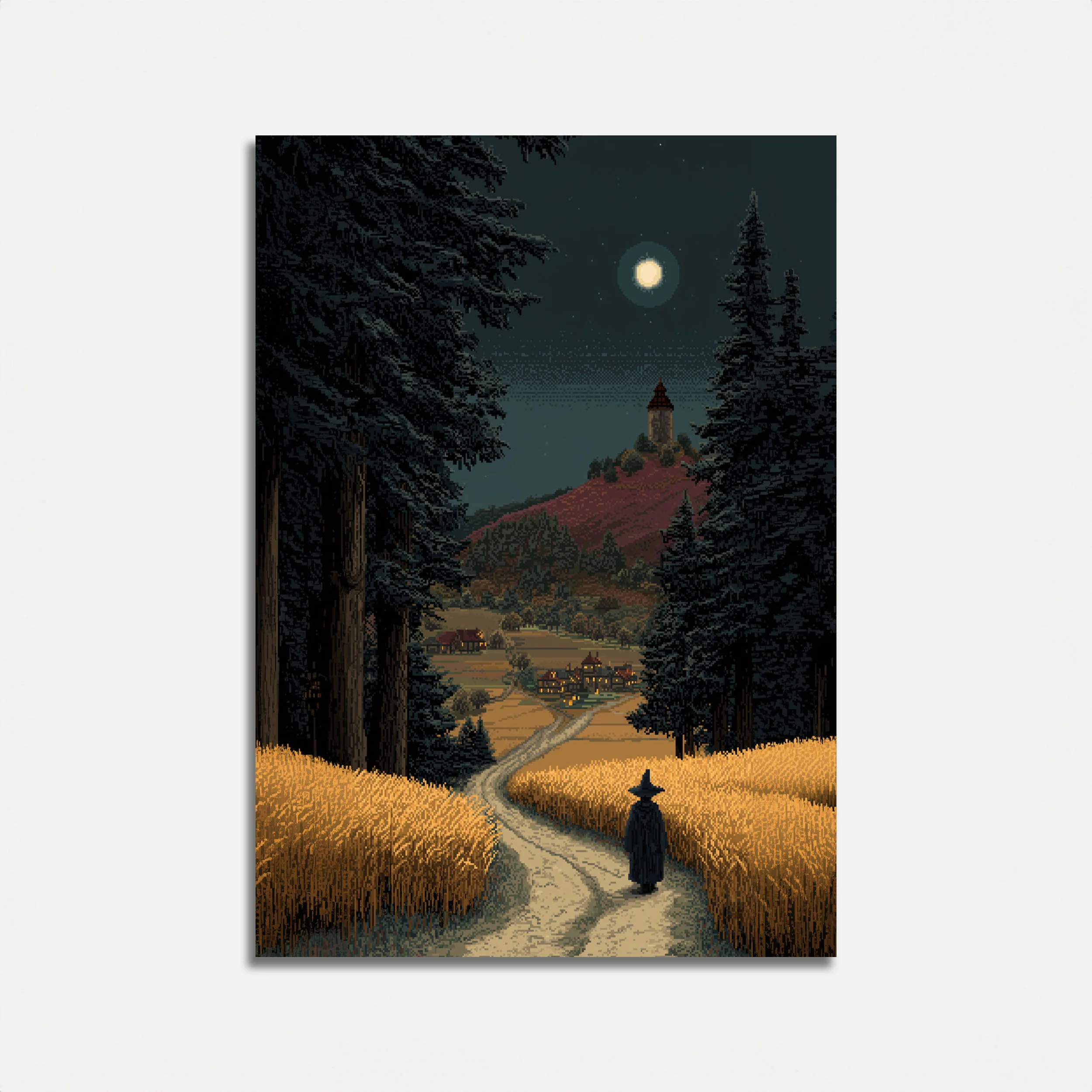 Moonlit Castle Mountain Poster