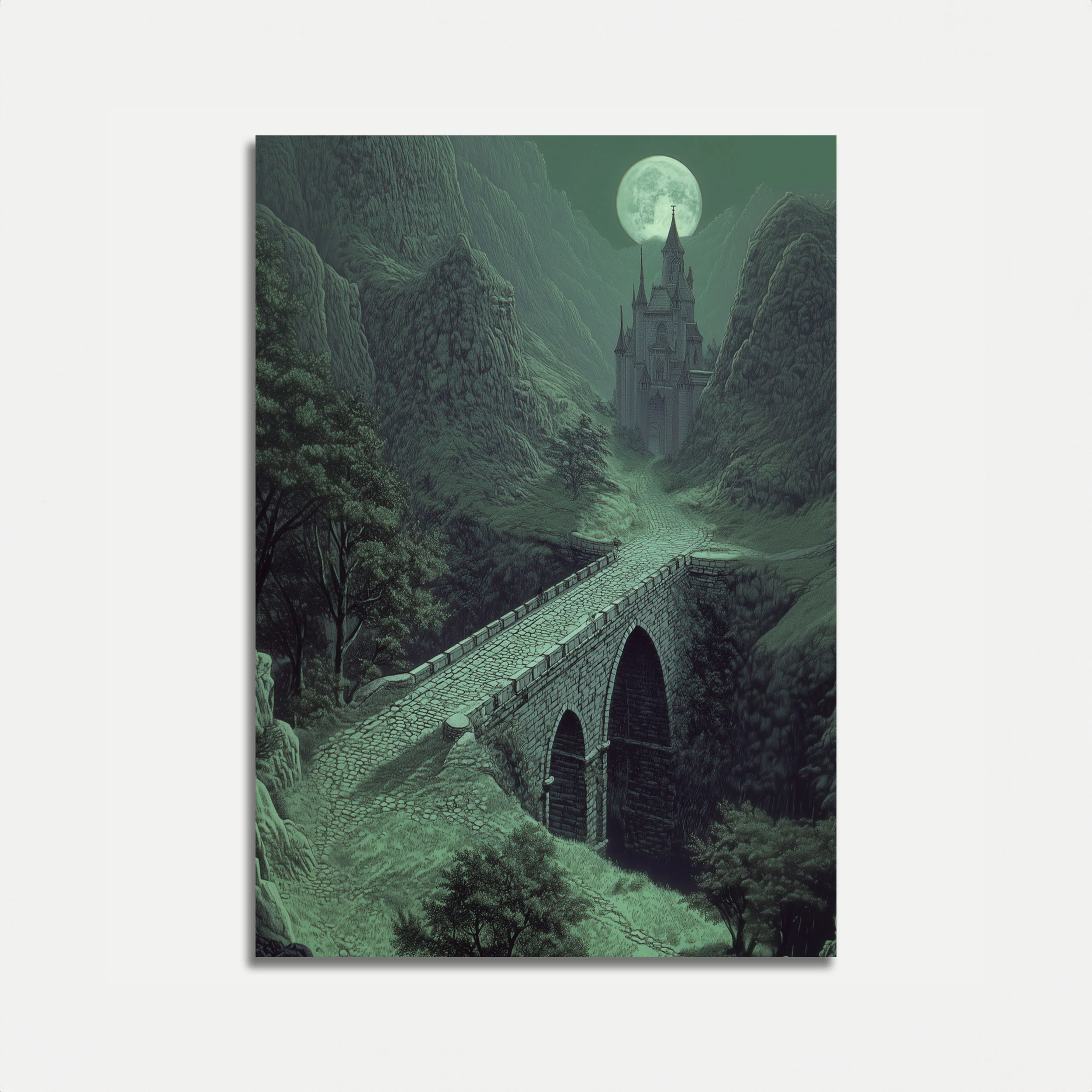 Moonlit Castle Mountain Poster
