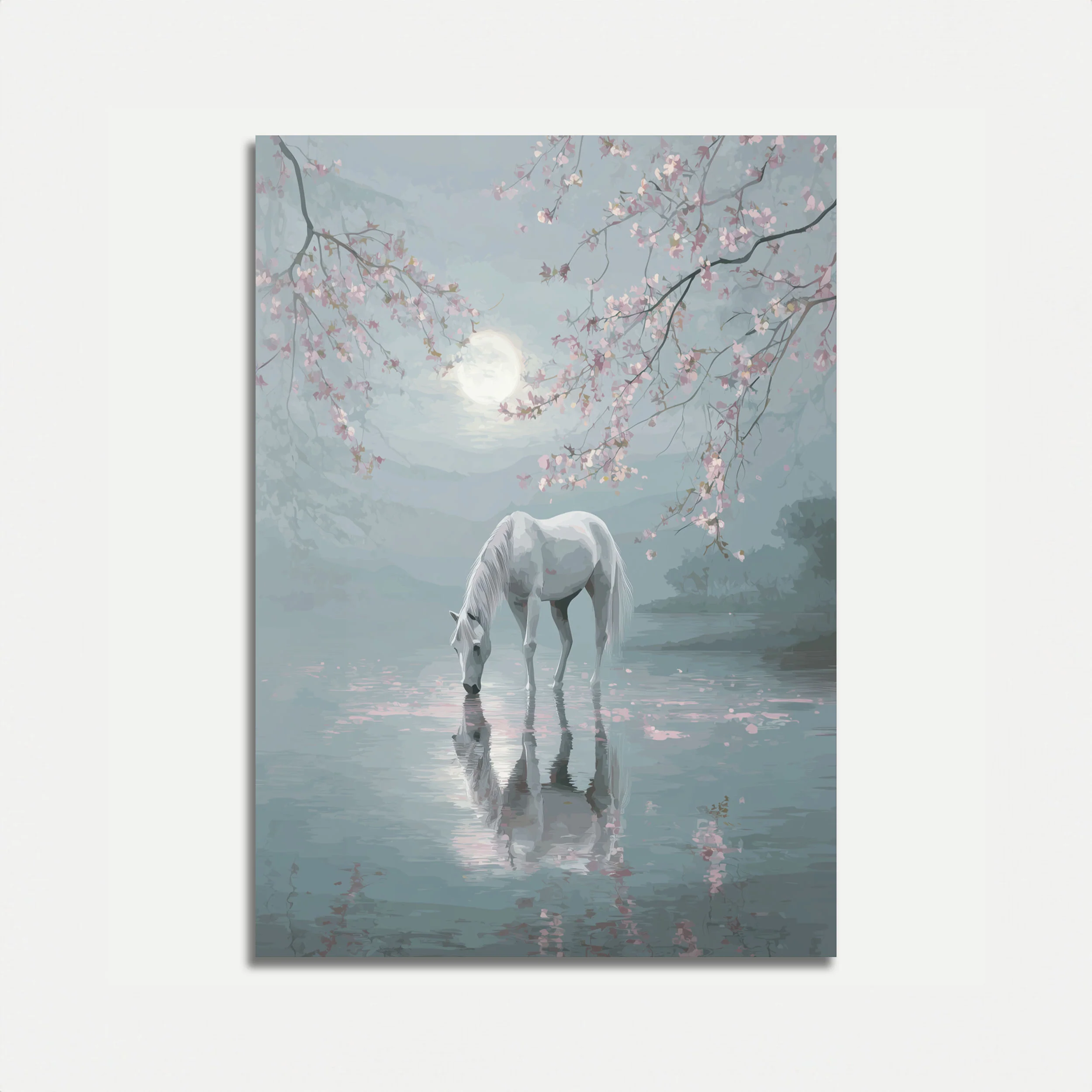 Moonlit Cherry Blossom Horse Poster