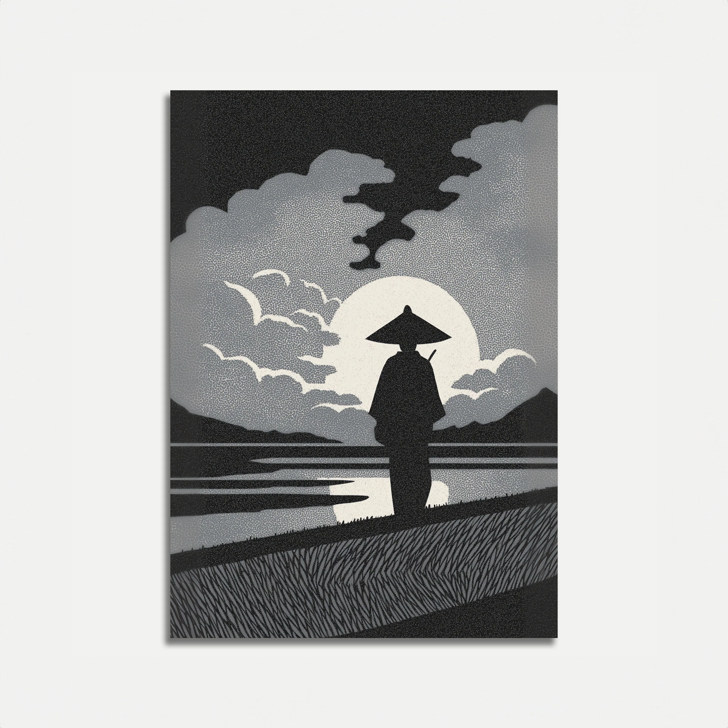 Moonlit Contemplation Asian Poster