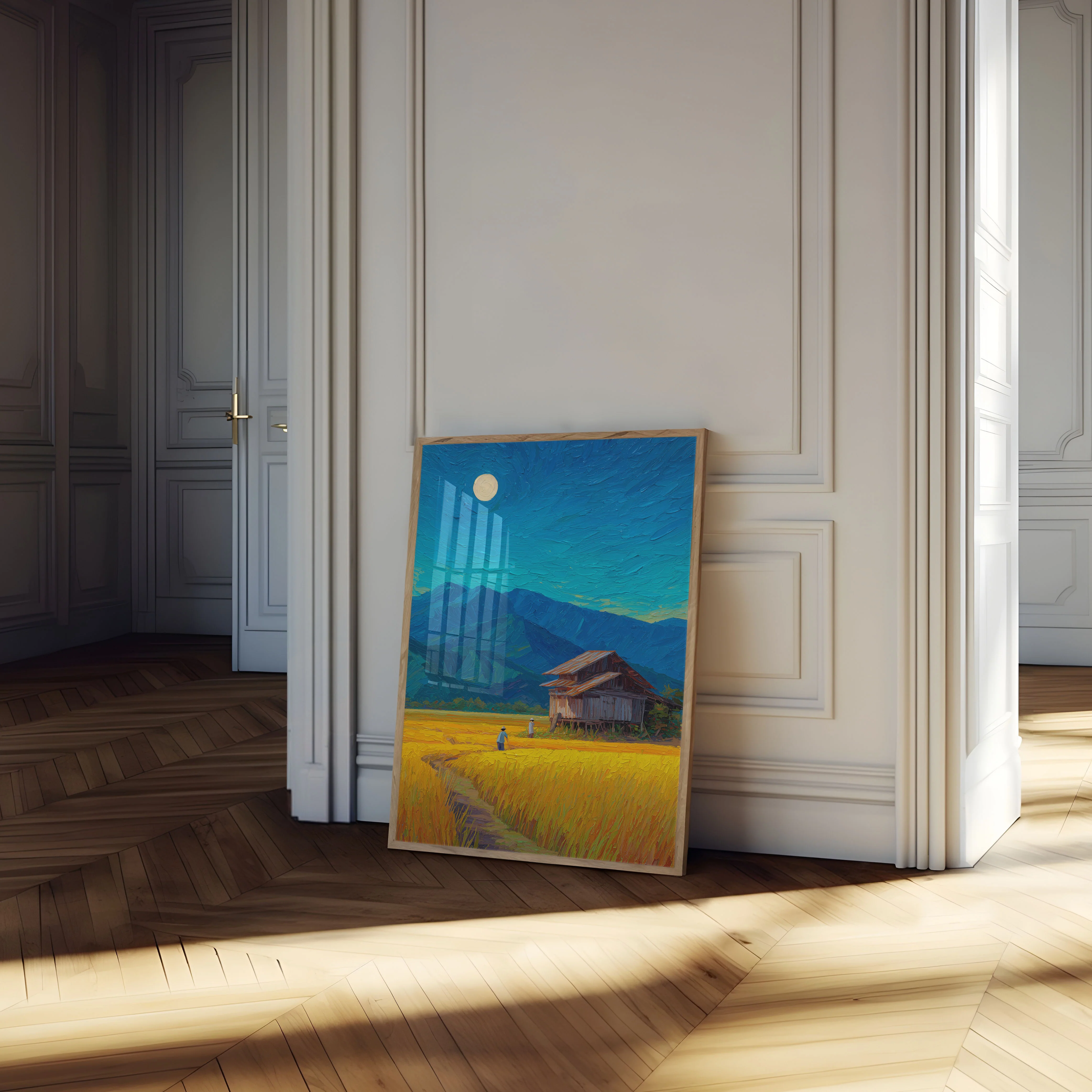Moonlit Farmhouse Mountain Landscape Poster - Image 4