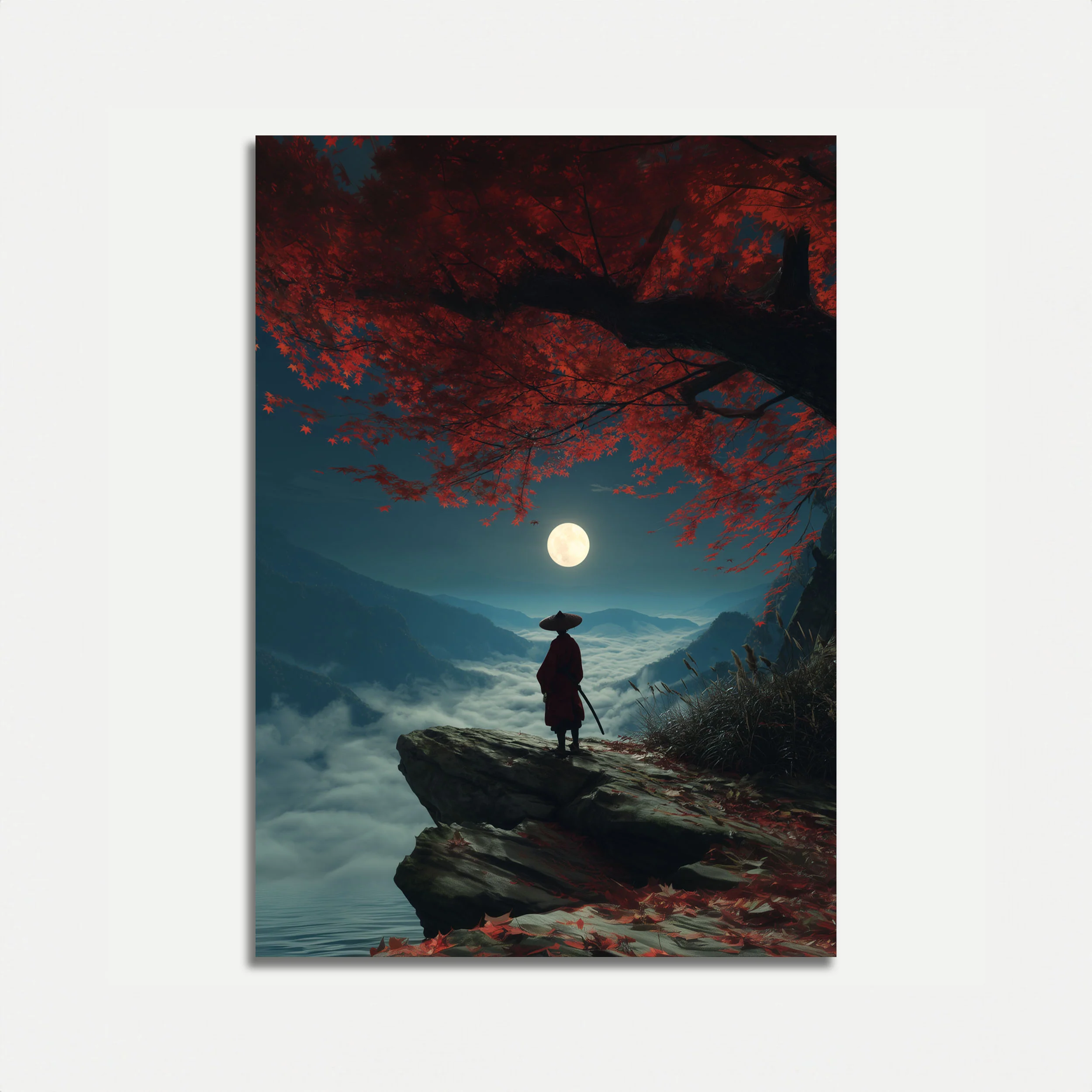 Moonlit Samurai Silhouette Poster