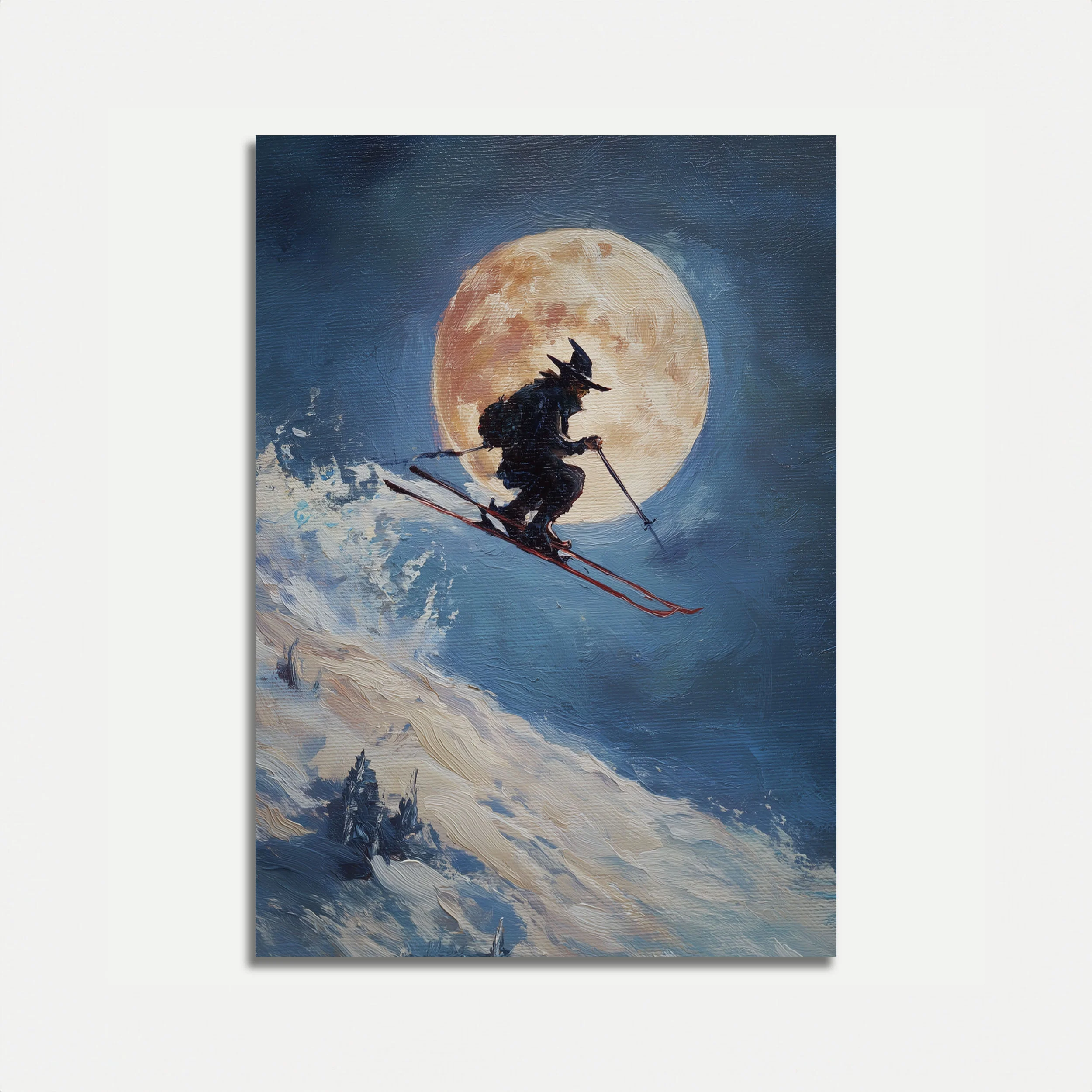 Moonlit Ski Witch Poster