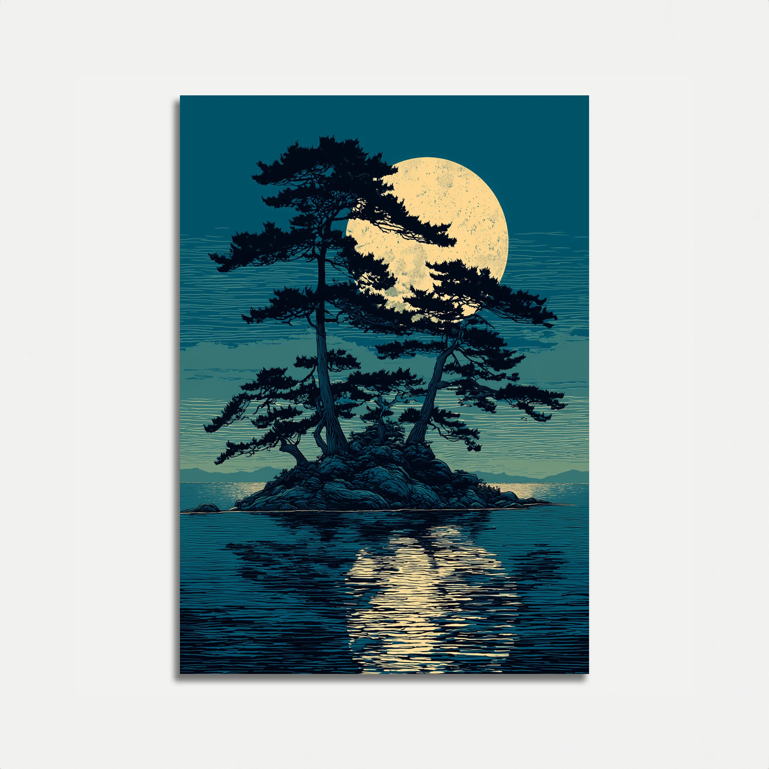 Moonlit Tree by the Sea Poster