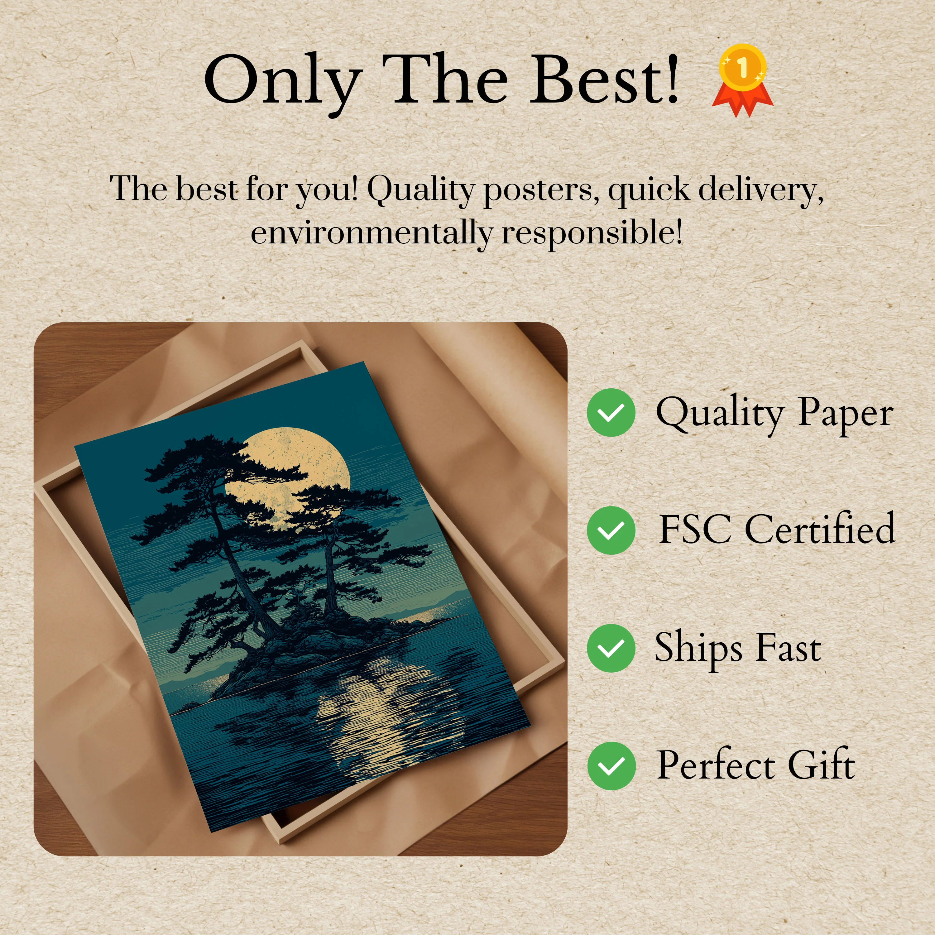 Moonlit Tree by the Sea Poster - Image 3