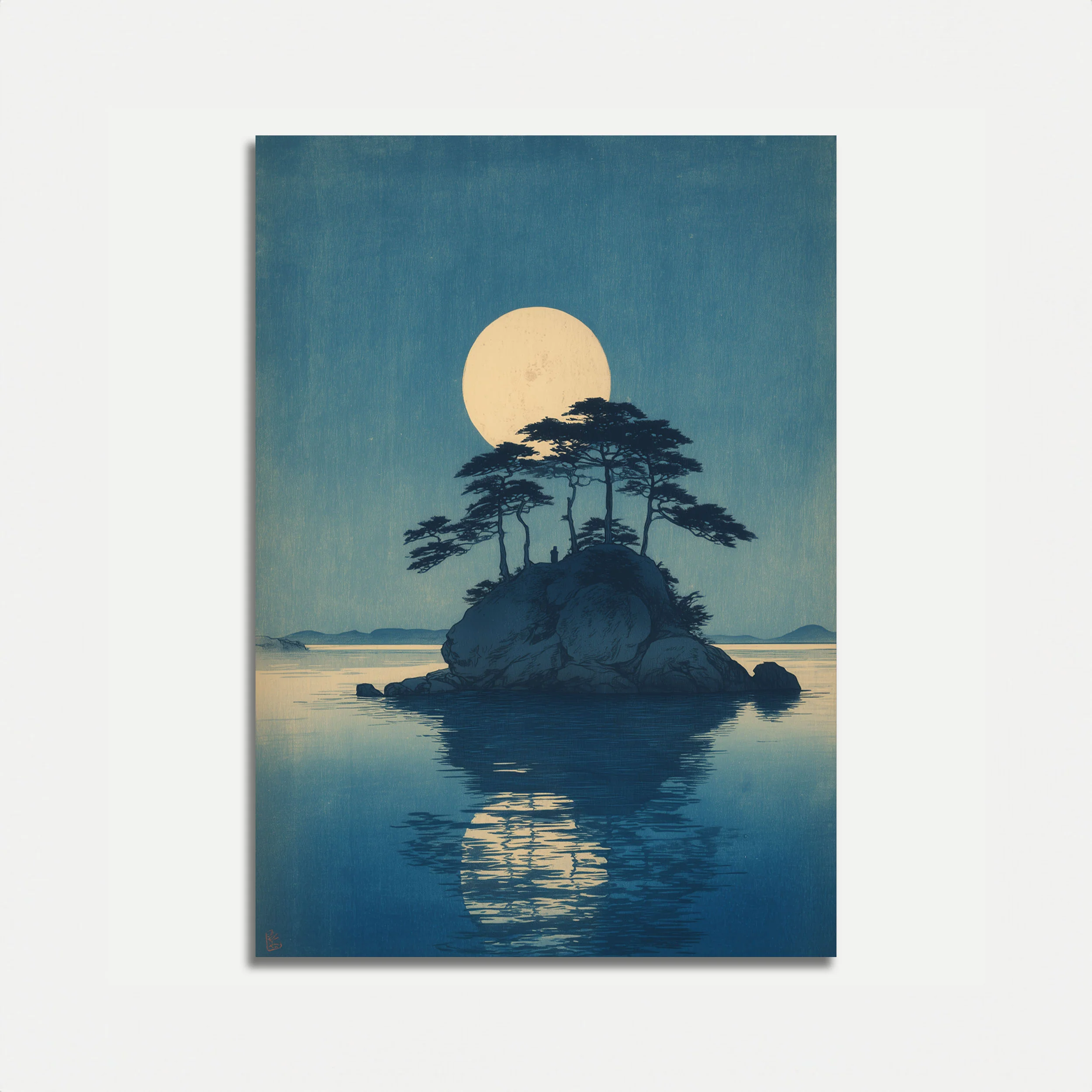 Moonlit Tree Island Serenity Poster
