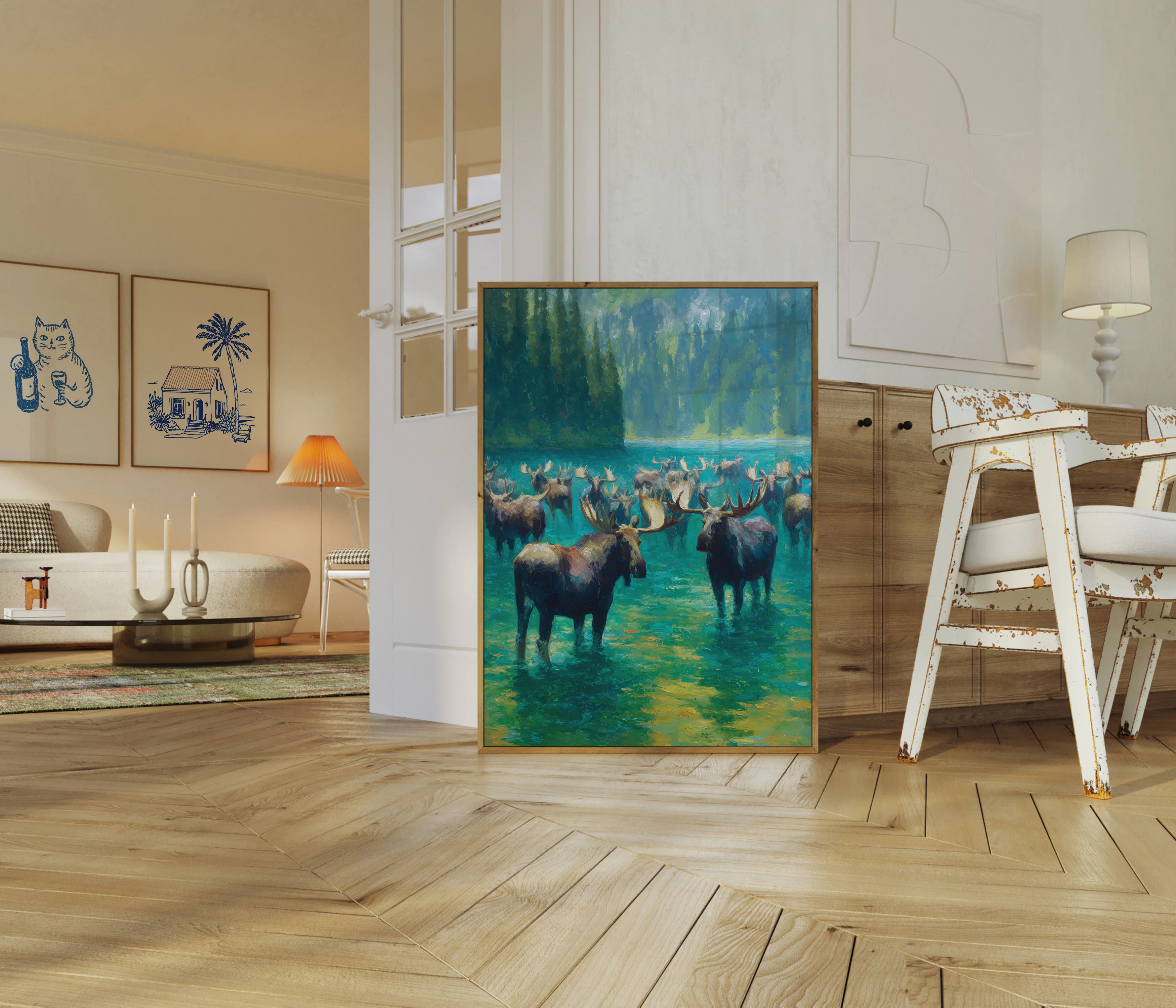 Moose Herd in Turquoise Lake Poster - Image 5